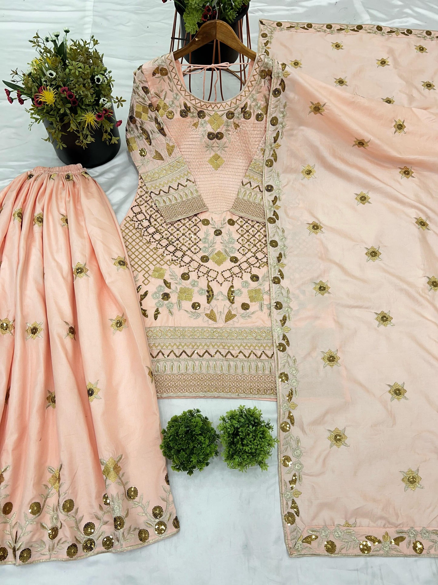 Beige Color Beautiful Cotton Heavy Partywear Suit