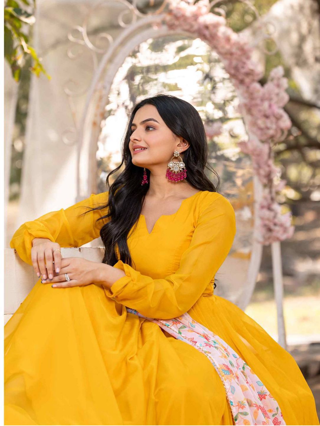 yellow Color Beautiful Anarkali Gown in Georgette Fabric