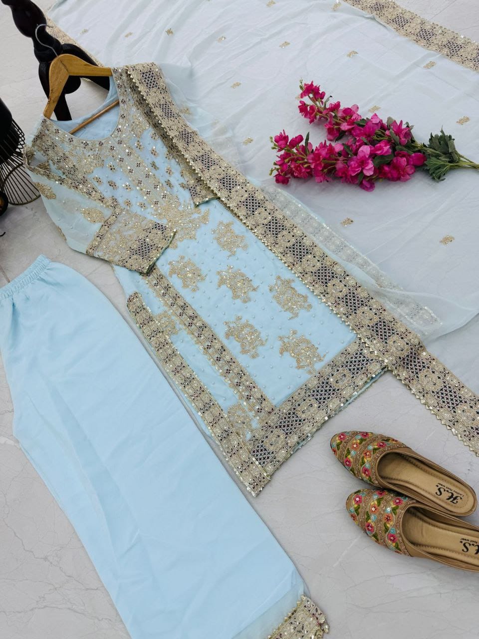 Sky BLue Color Beautiful Partywear Dress in Georgette fabric