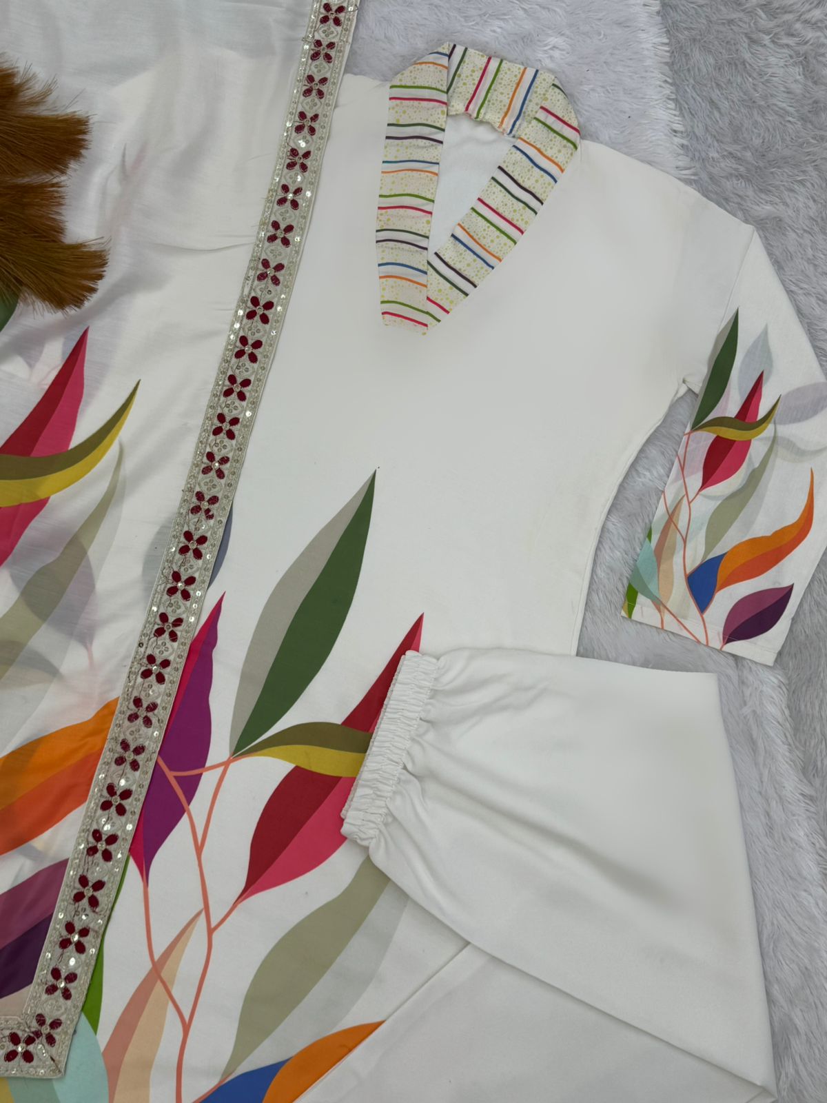 Fancy Design With Digital Printed Top - Pent With Dupatta