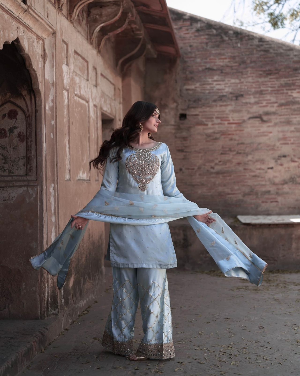 Sky Blue Color Beautiful PArtywear Dress in Chinon Fabric