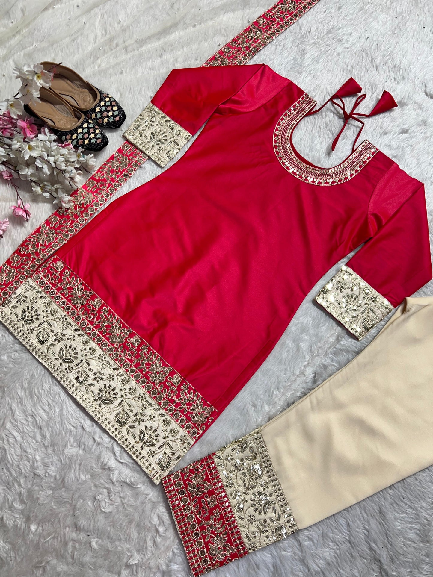 satin silk with heavy embroidery coding sequence work