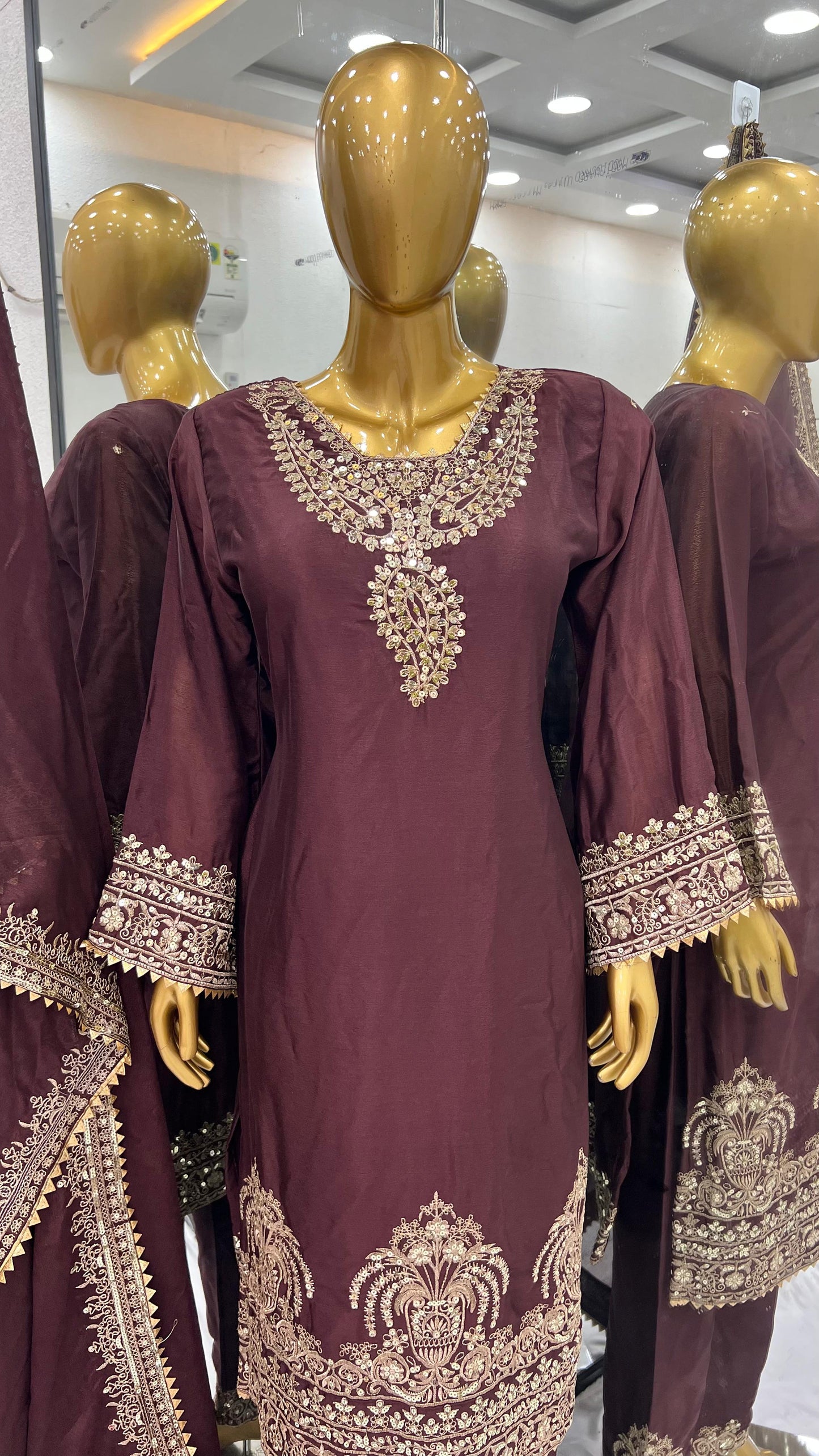Heavy Embroidery Sequence Work Top-Bottom And Dupatta Set