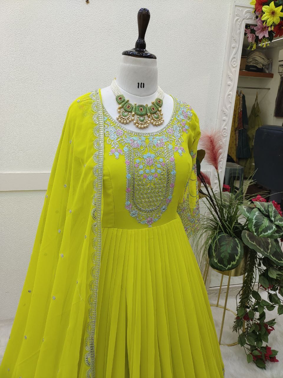 Yellow Color Beautiful Partywear Georgette gown