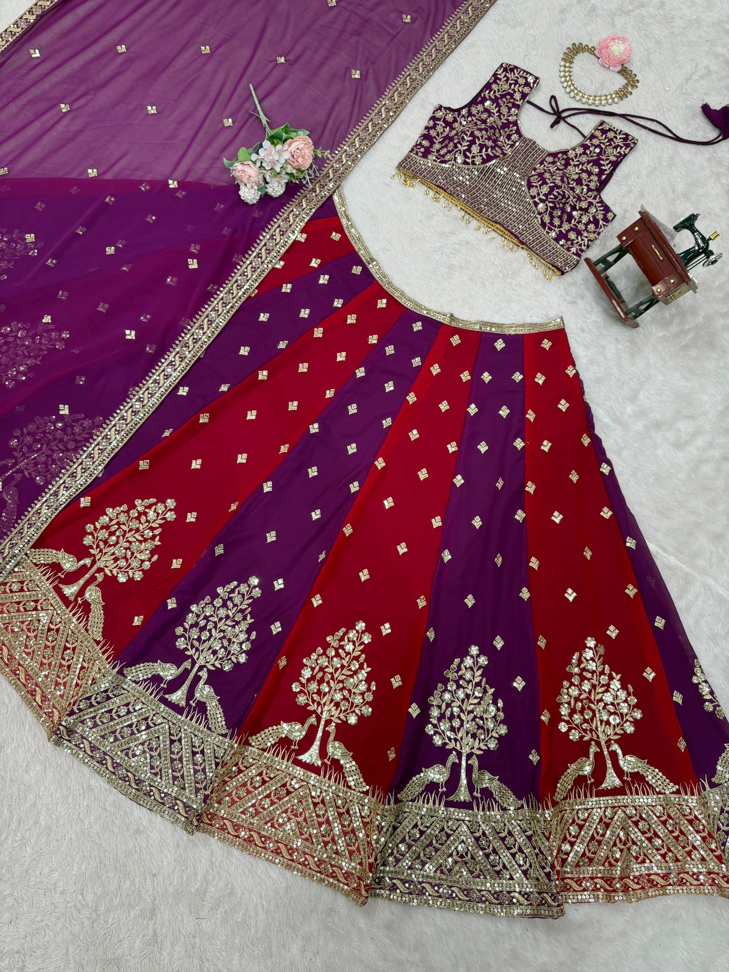 beautiful colorful lehenga choli in goergette fabric