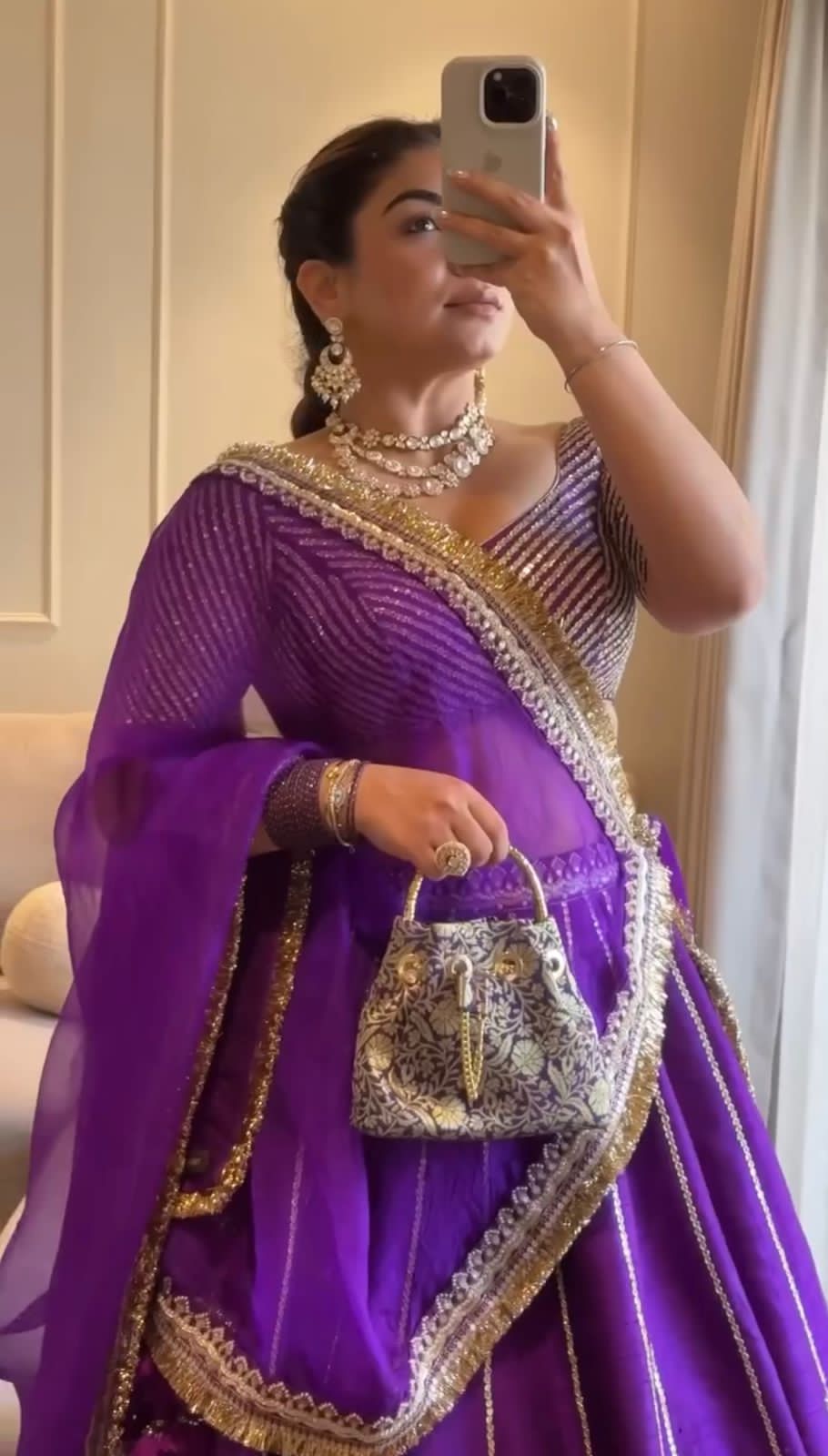 Purple Color Beautiful Partywear Lehenga Choli in Chinon Silk Fabric