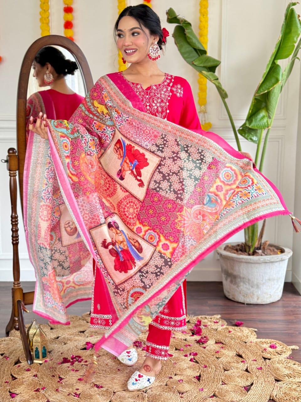 Red Color Beautiful Partywear Dress in Cotton Fabric