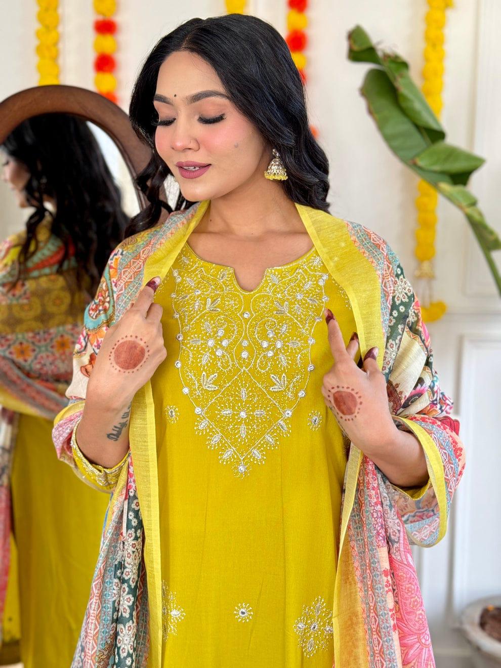 Yellow Color Beautiful Partywear Dress in Cotton Fabric