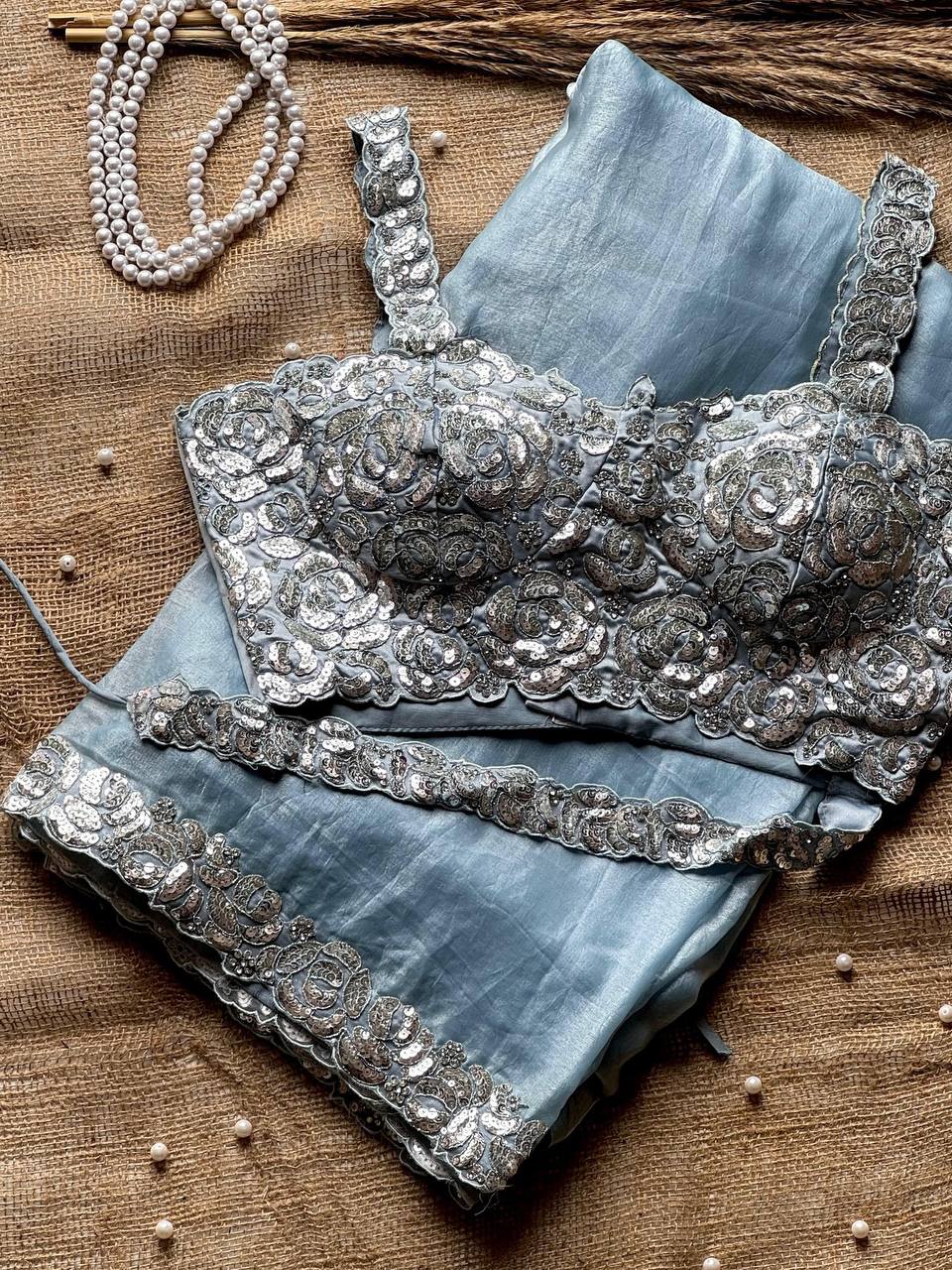 Partywear Saree in FAndy Silk Fabric