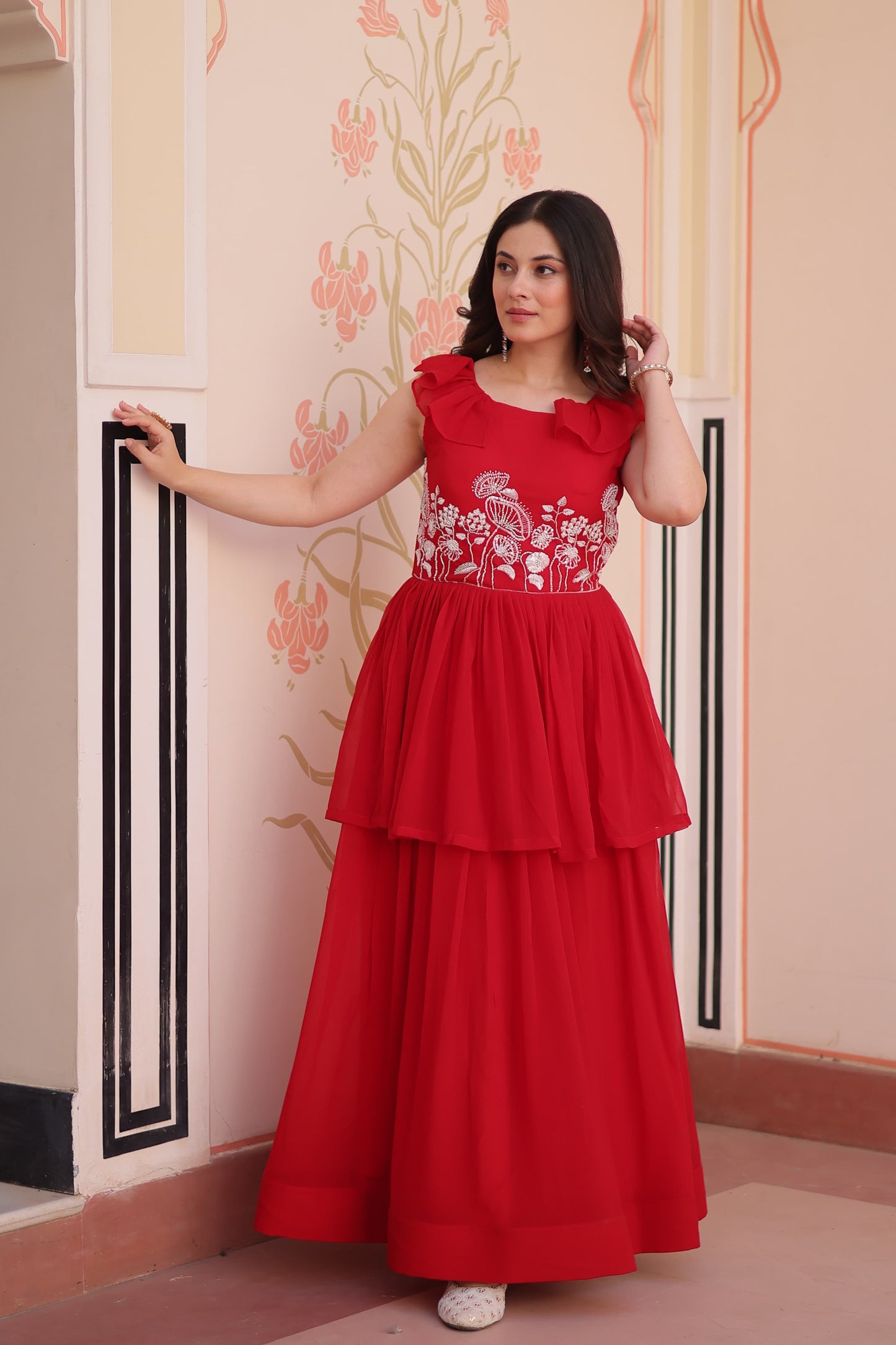 red Color Beautiful Gown in Georgette Fabric