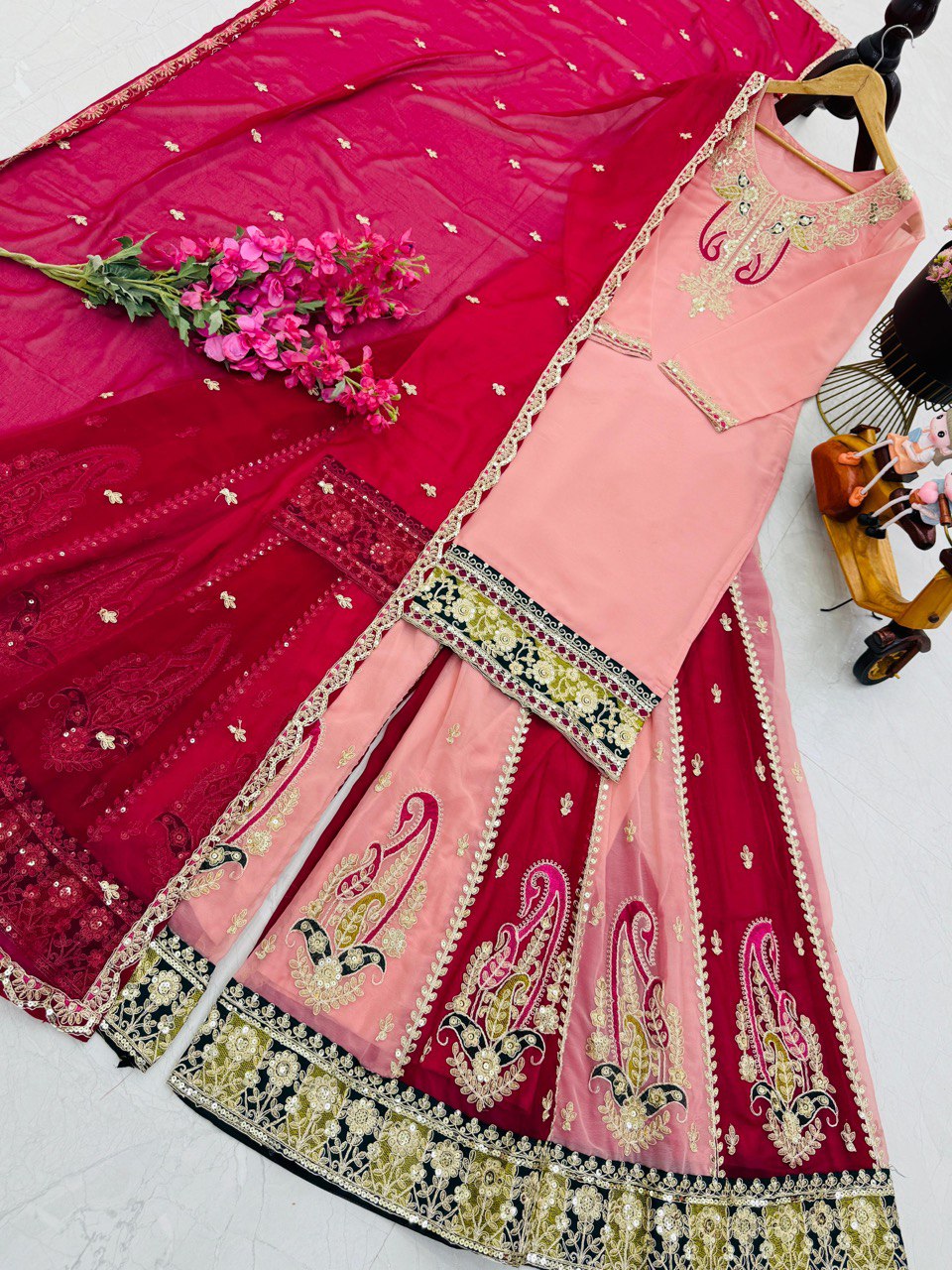 Pink Color Beautiful Sharara Suit in Georgette Fabric