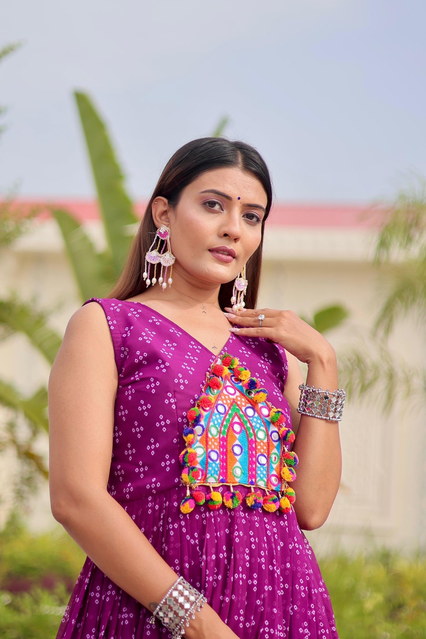 Navratri Special Gamathi Work Gown in purple color