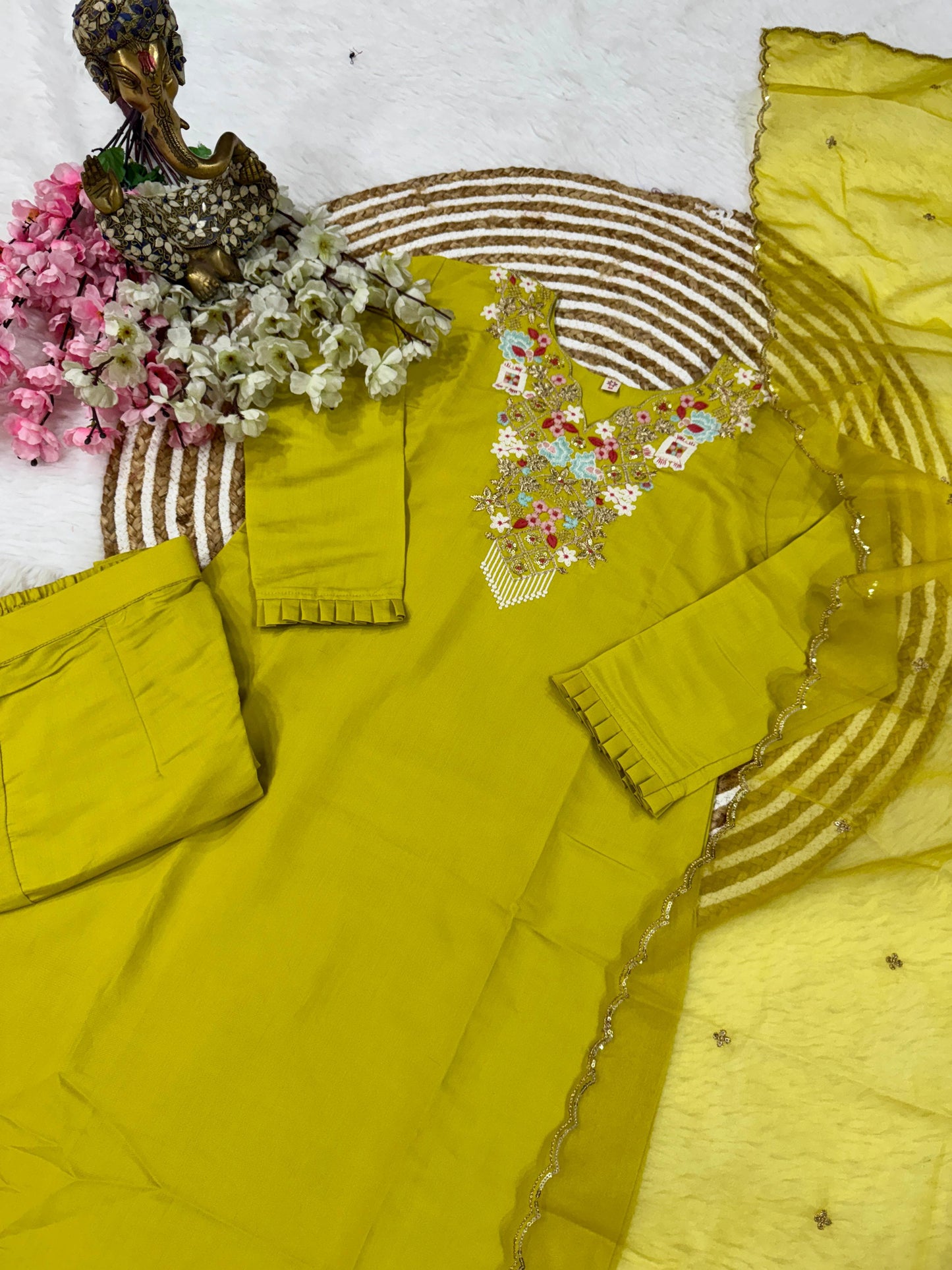 Yellow Color Beautiful Chanderi Silk Fabric dress for daily wear