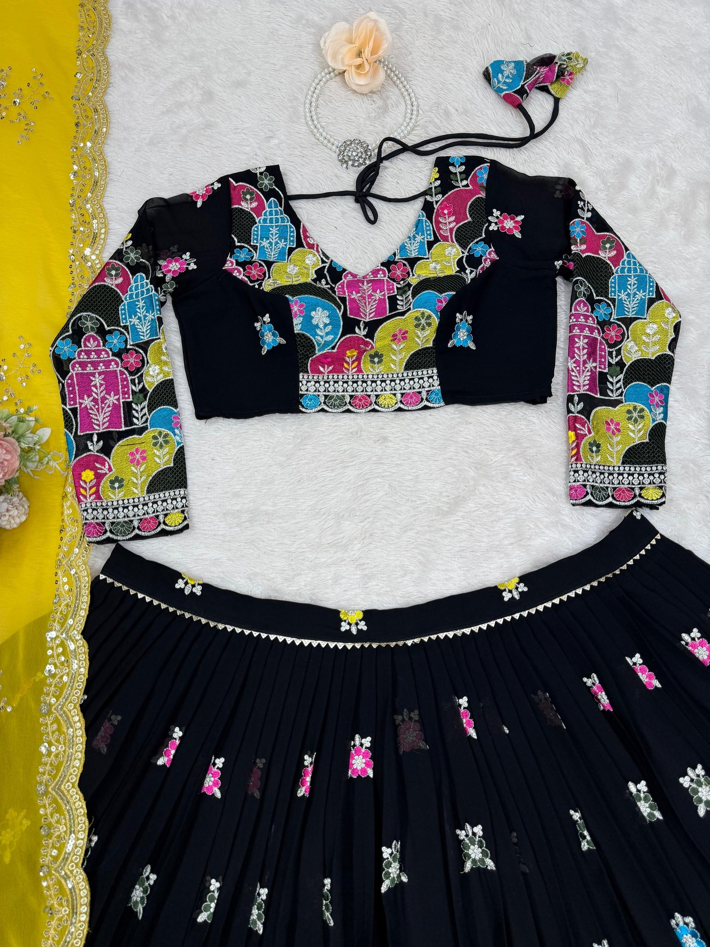 Black Color Partywear Lehenga Choli in Georgete Fabric