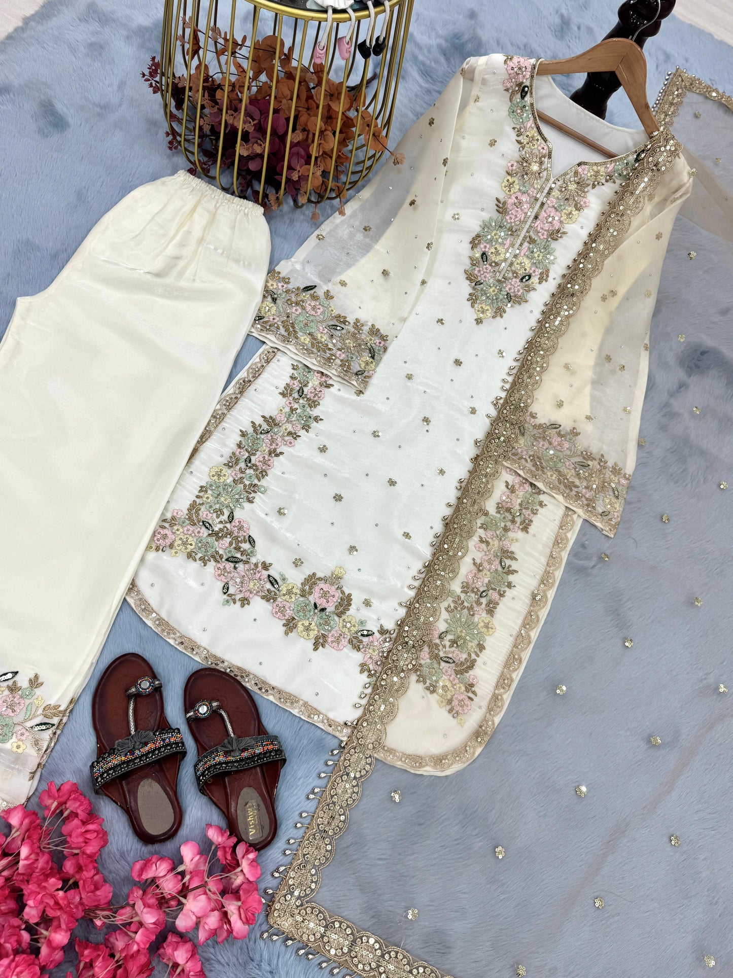 White Color Beauitful Partywear DRess in Jimmi Choo fabric