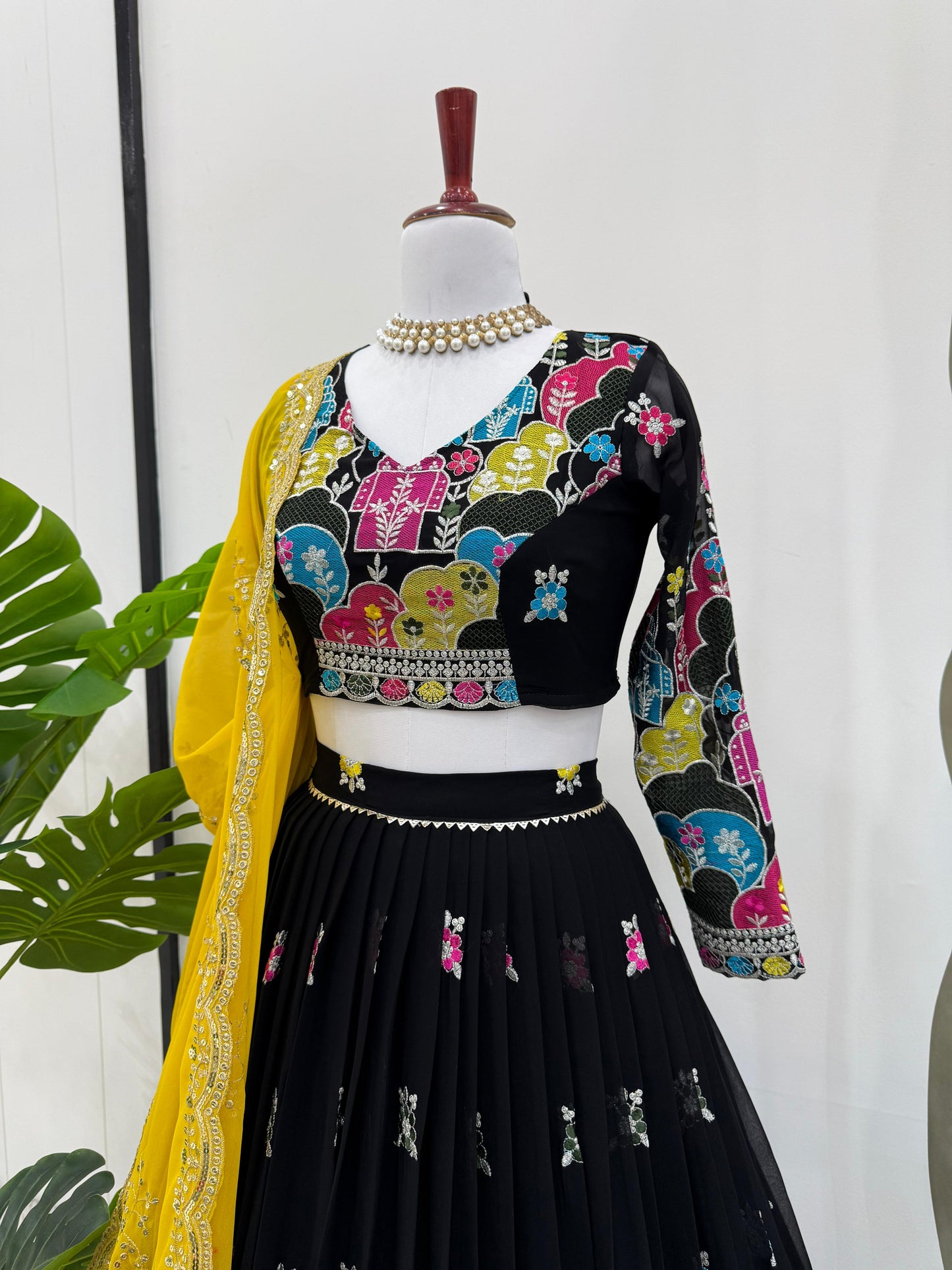 Black Color Partywear Lehenga Choli in Georgete Fabric