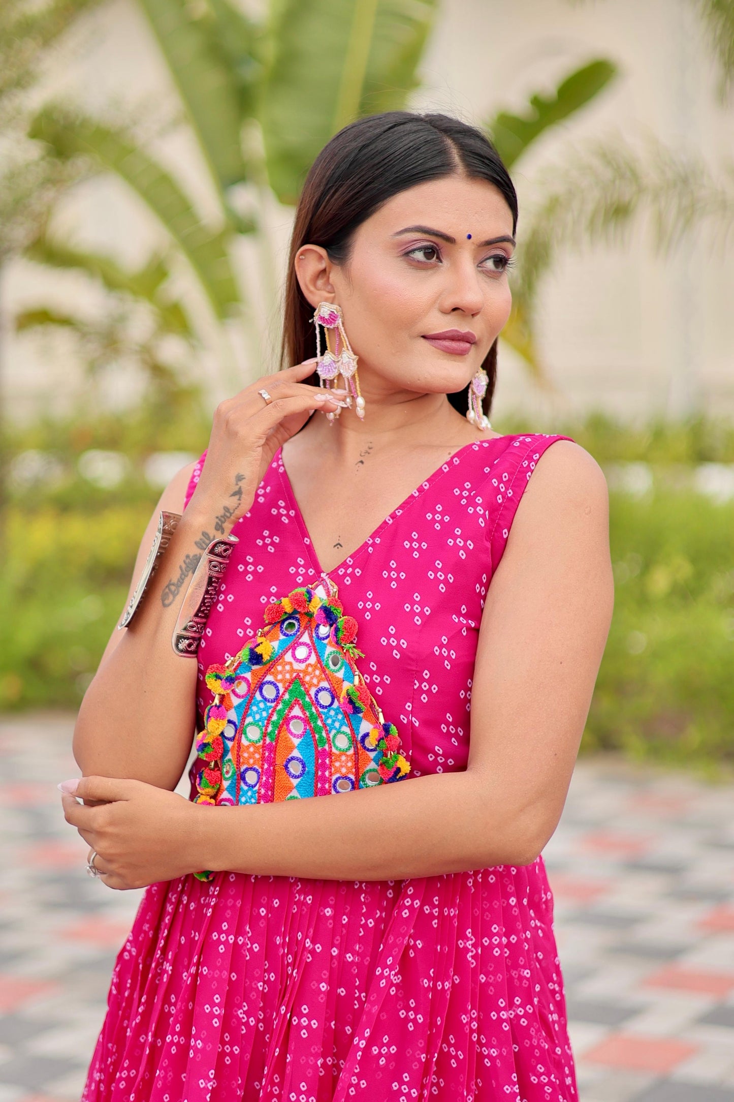 Navratri Special Gamathi Work Gown in pink color