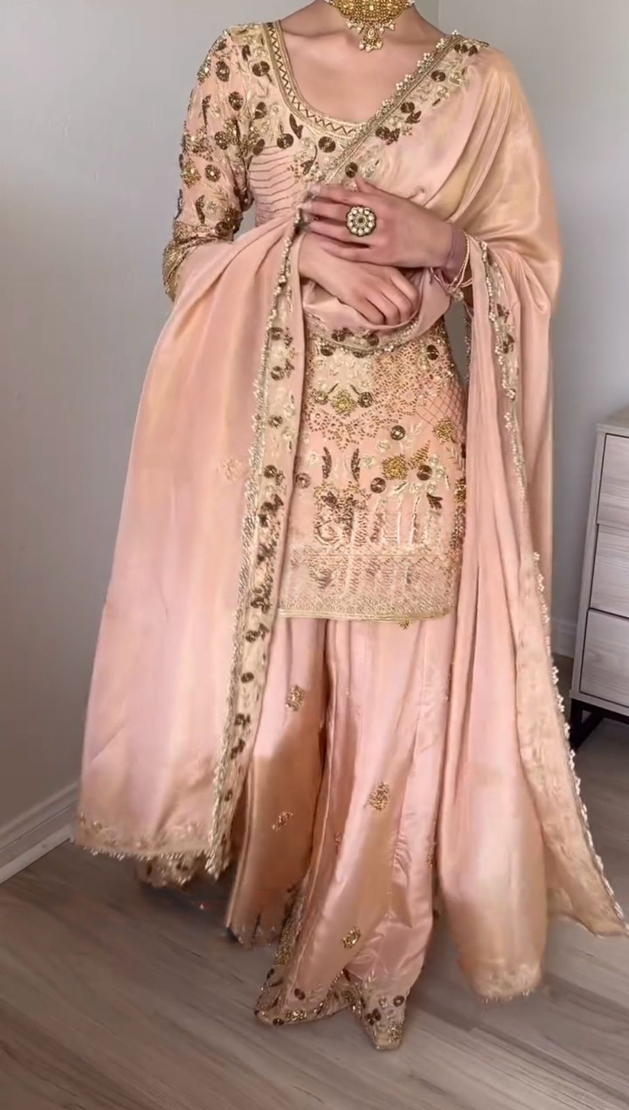 Beige Color Beautiful Cotton Heavy Partywear Suit