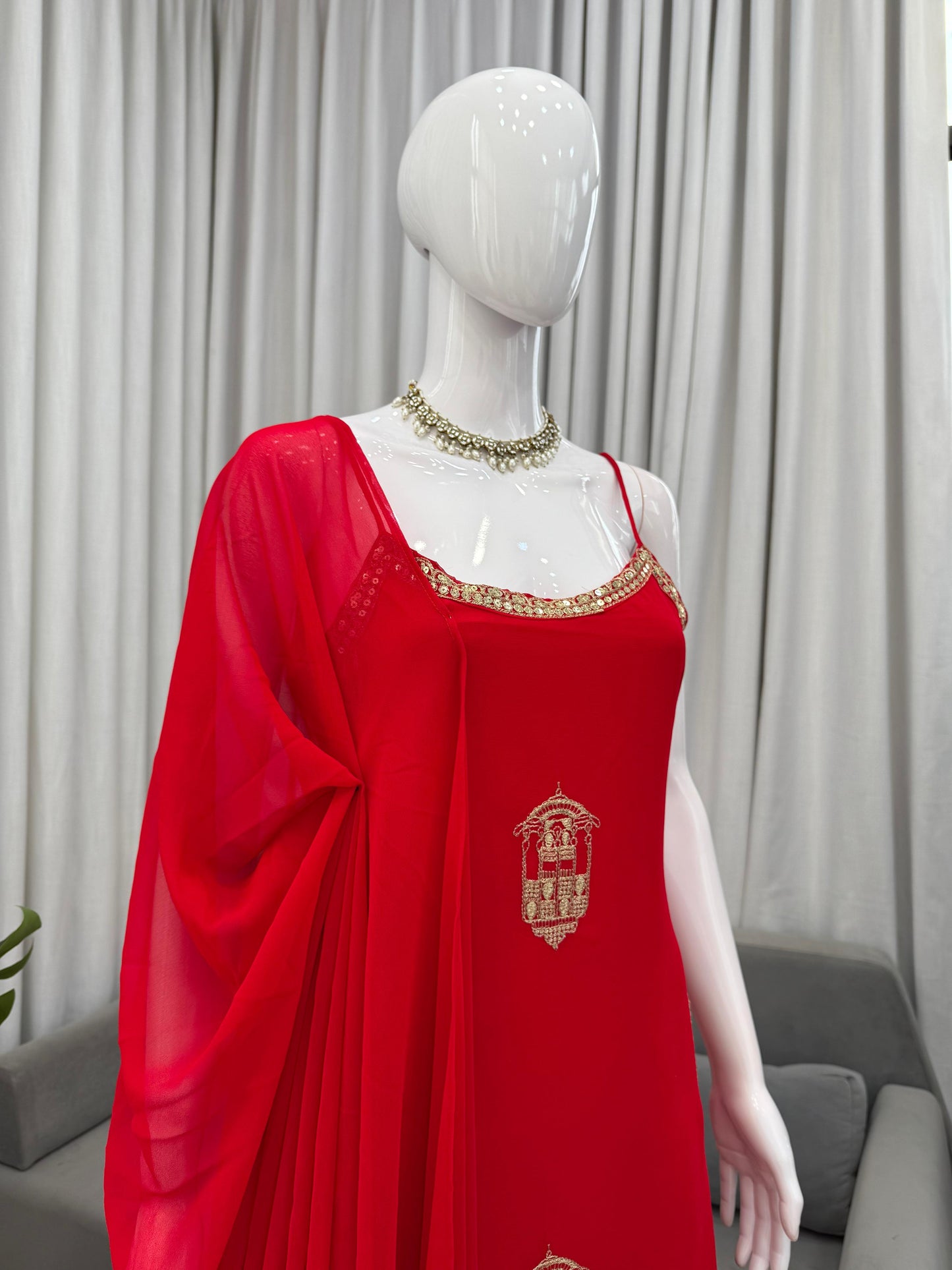 designer sharara set in red colour for karva chauth