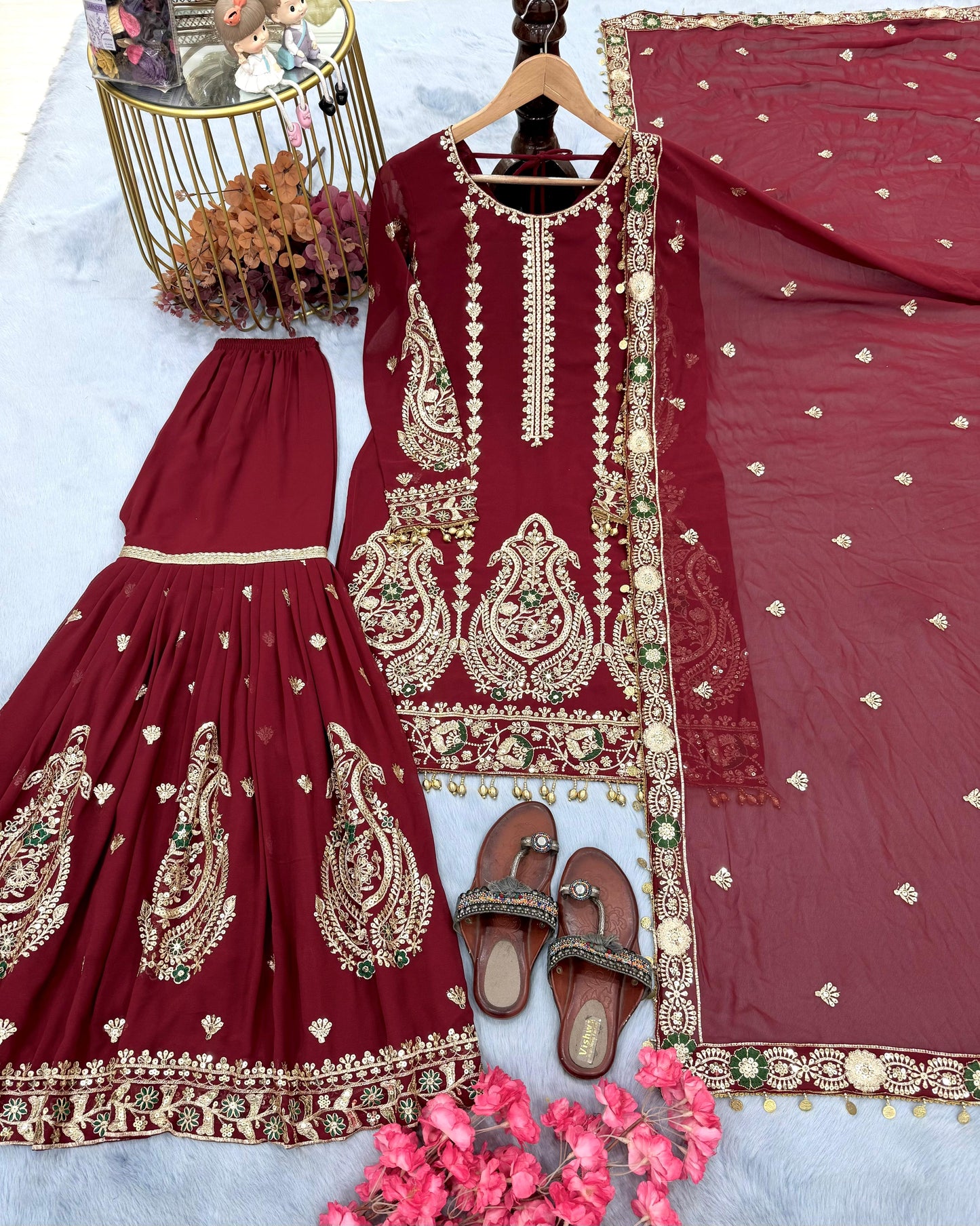 Maroon Red Color Beautiful Plazo Suit in Georgette Fabric
