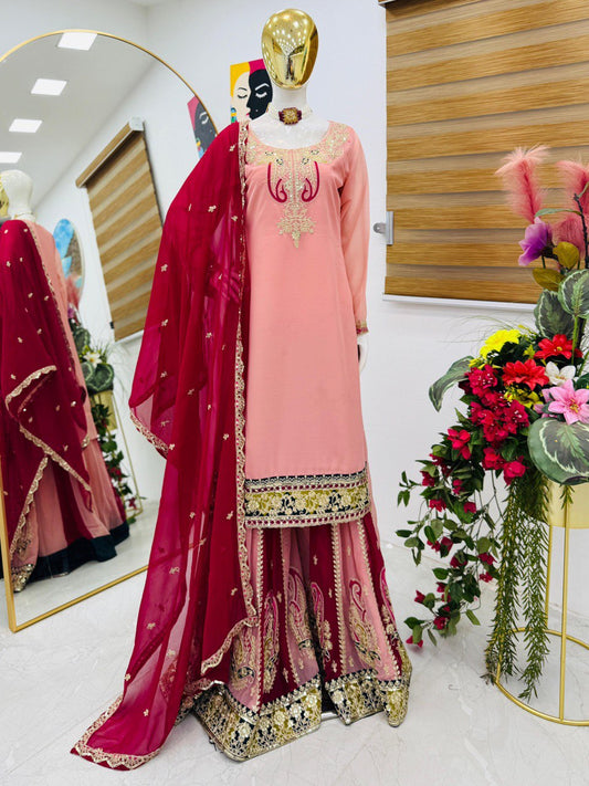 Pink Color Beautiful Sharara Suit in Georgette Fabric