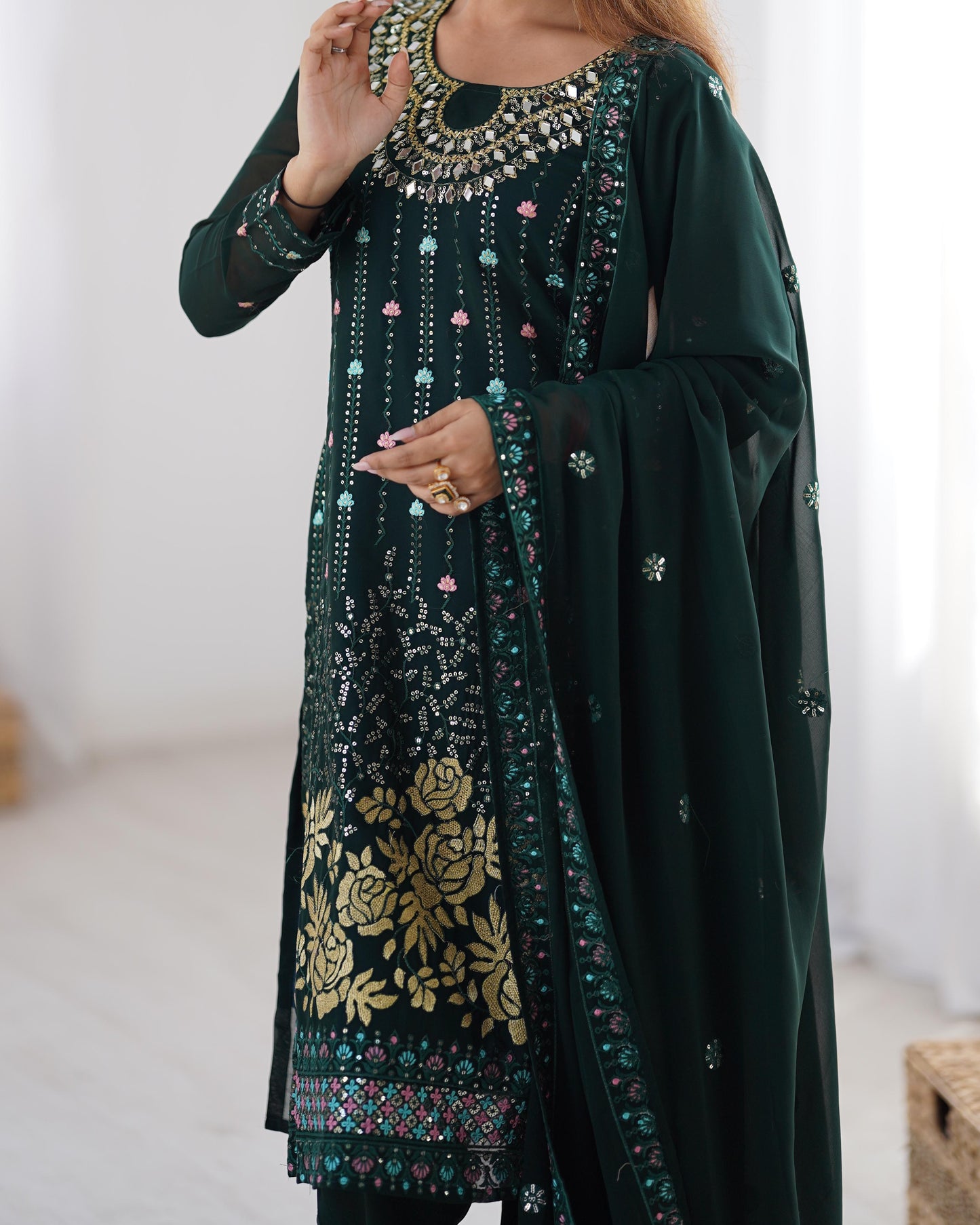 Green Color Partywear Dress in Georgette FAbric