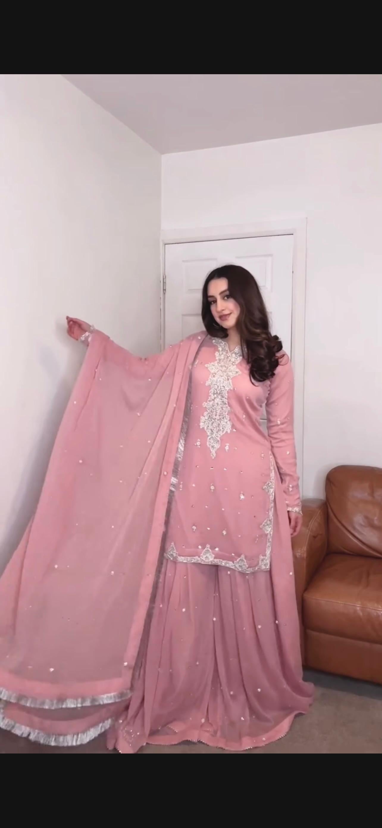 Pink Color Beautiful Plazo Suit In Georgette Fabric