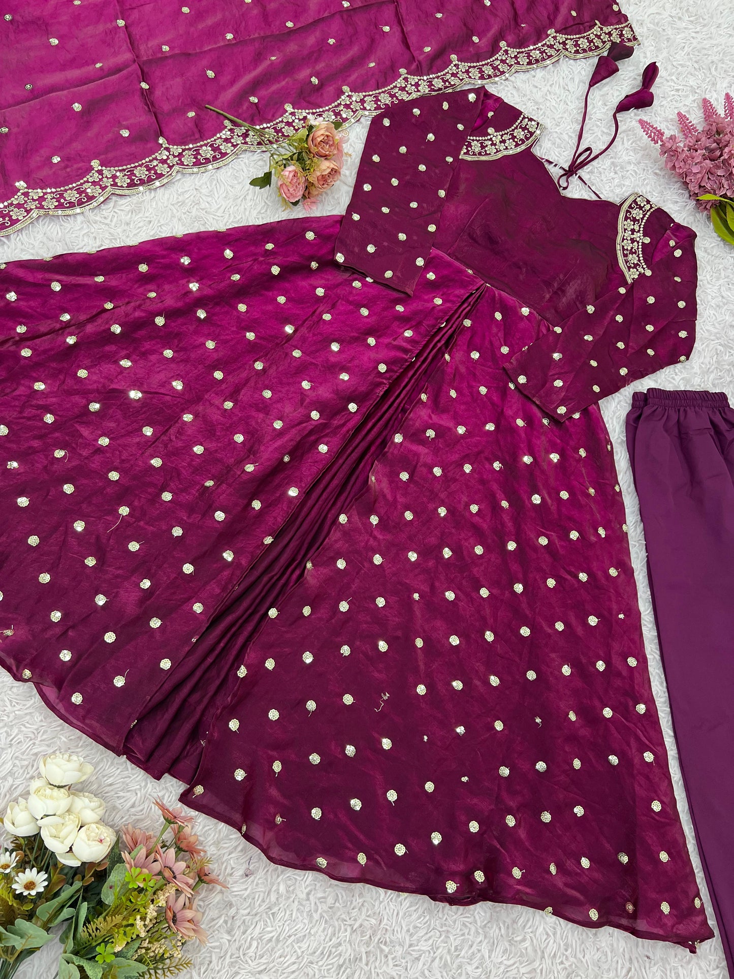 designer party wear look gown-dupatta and bottom with heavy embroidery sequence work