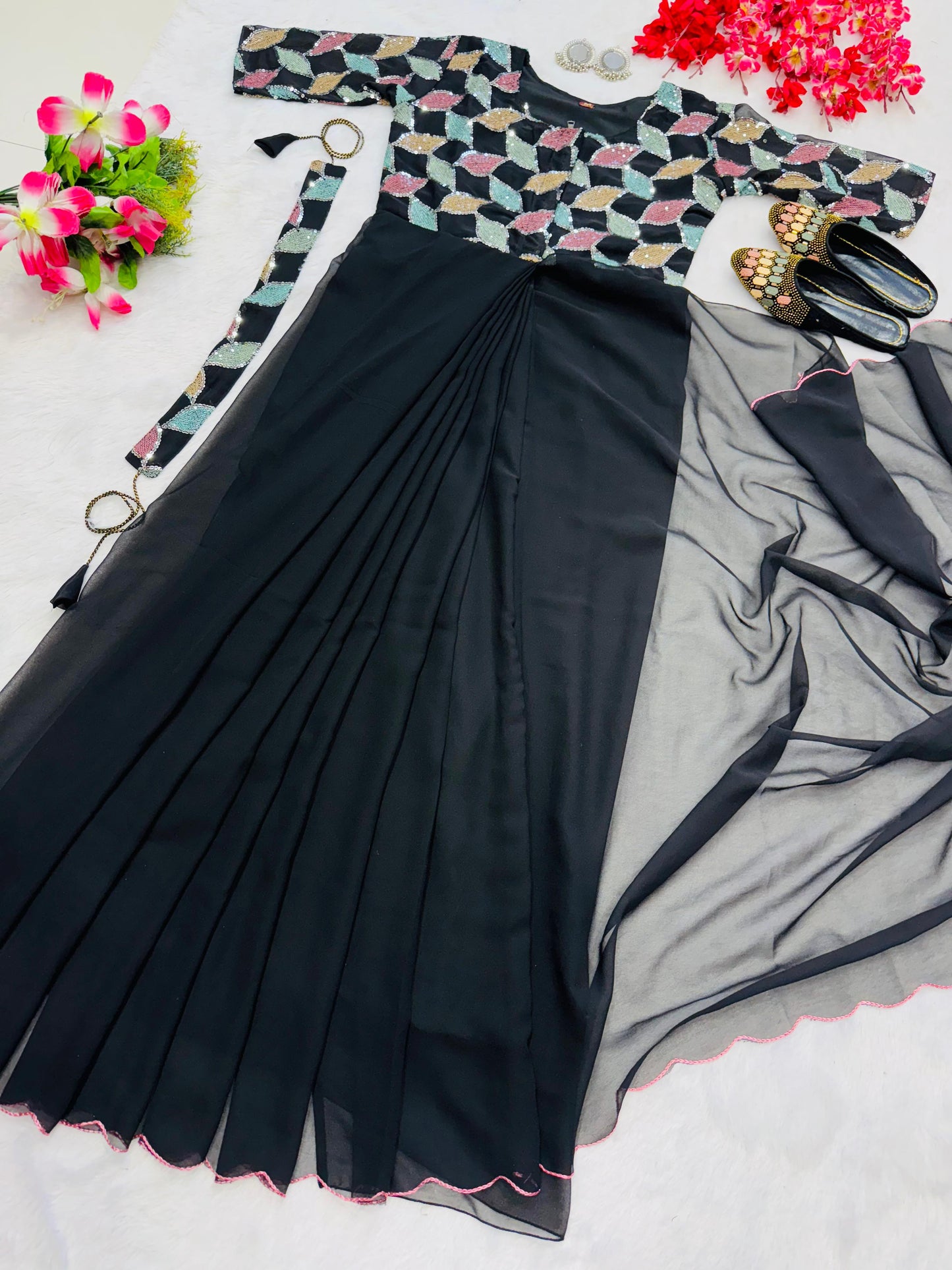 black color beautiful trending zip nd go embroidery saree