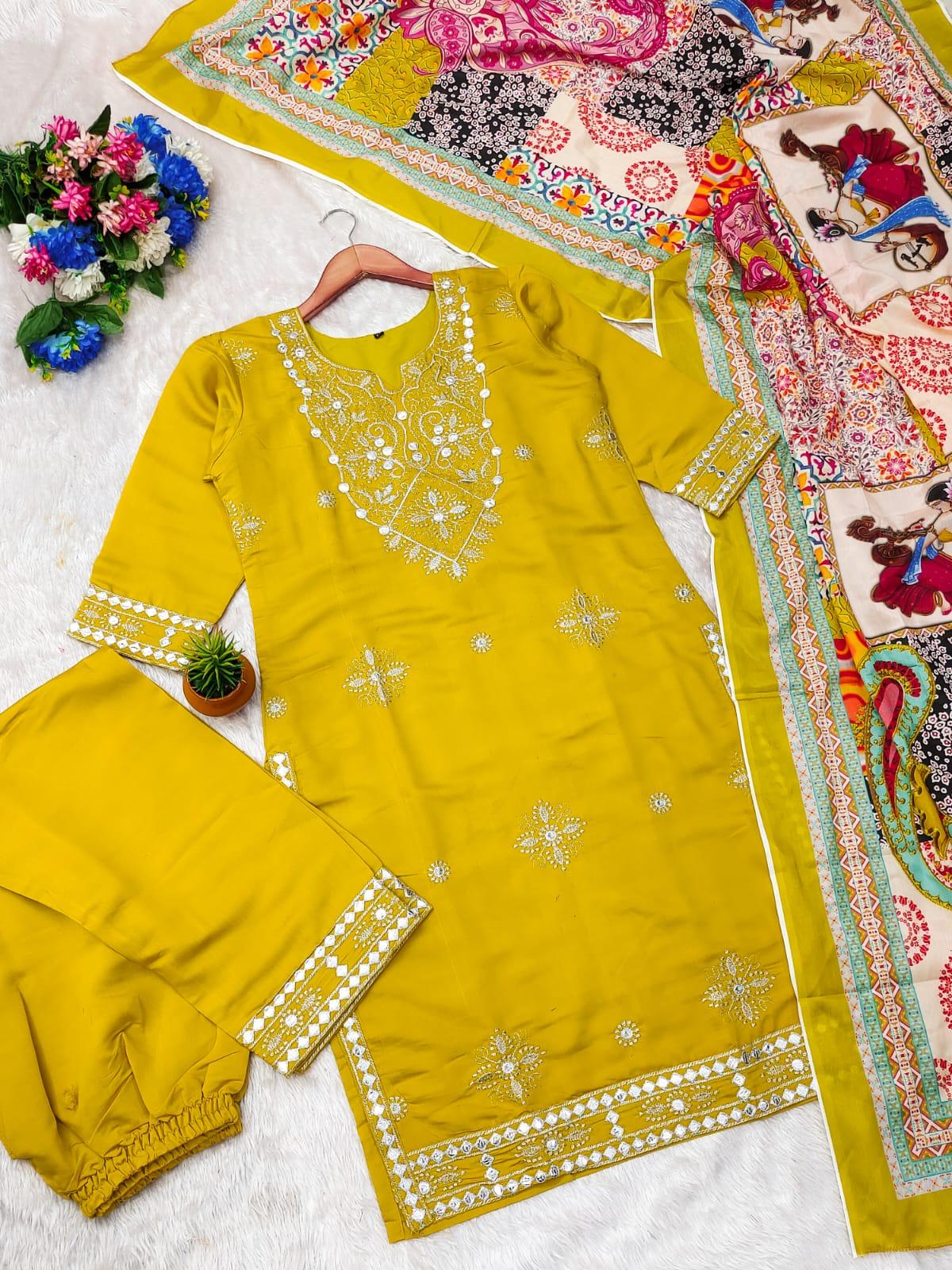 Yellow Color Beautiful Partywear Dress in Cotton Fabric