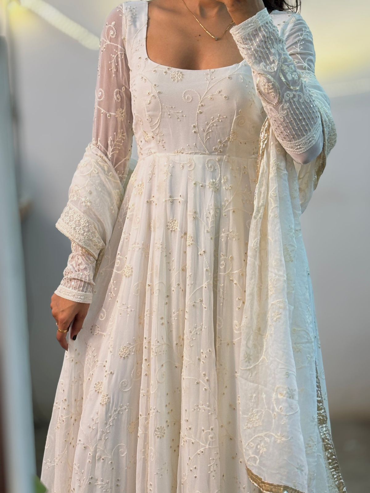 White Color Beautiful anarkali Dress in Georgette Fabric