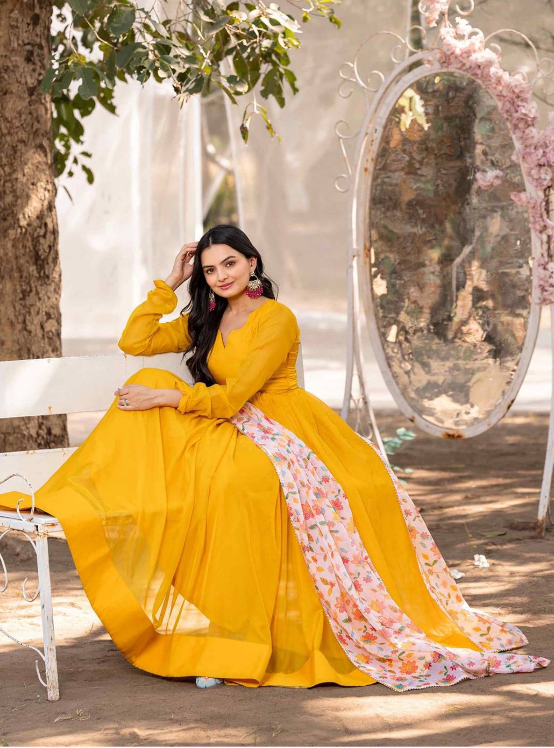 yellow Color Beautiful Anarkali Gown in Georgette Fabric