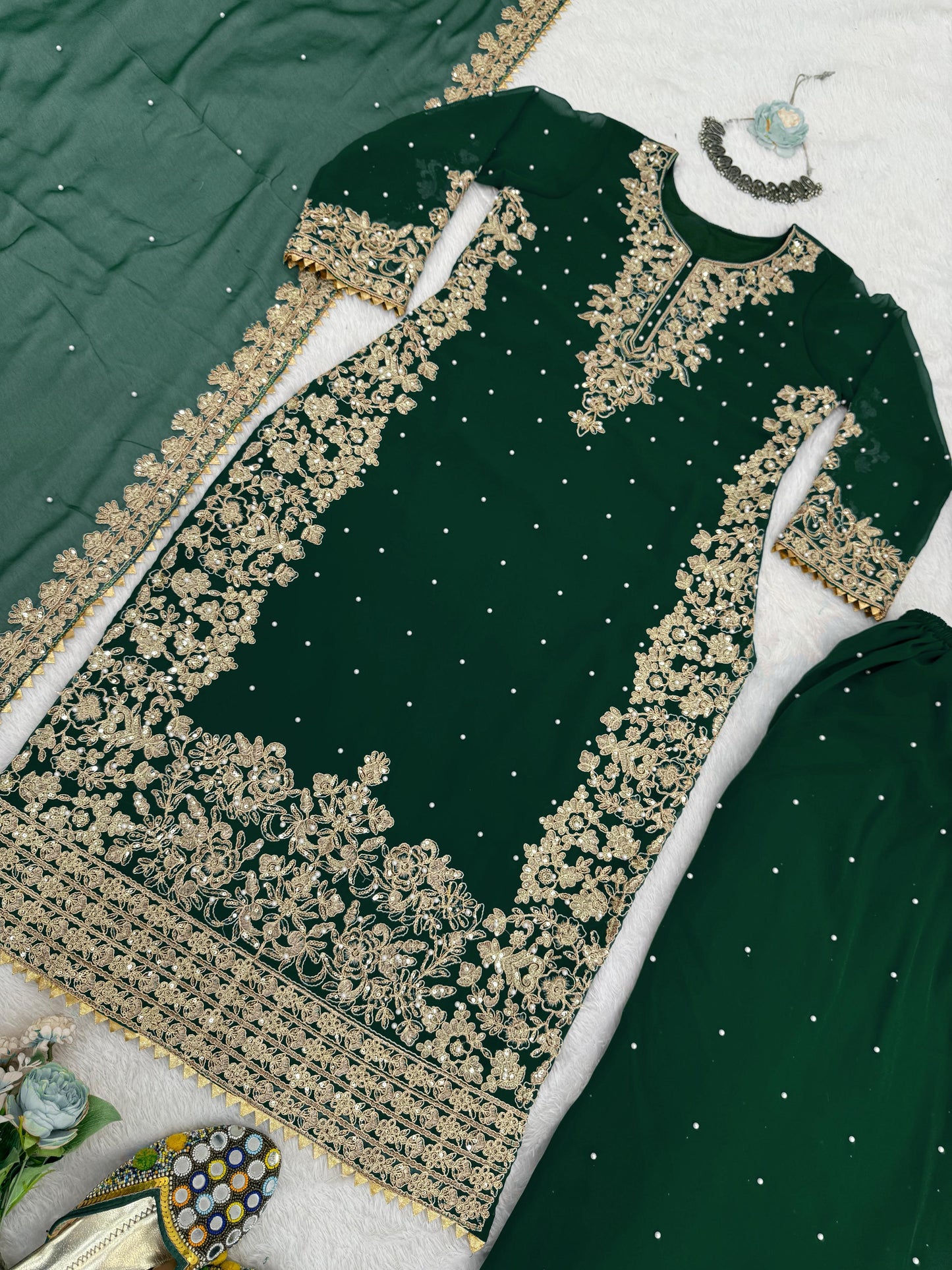 Green Color Beautiful Georgette FAbric Plazo Dress