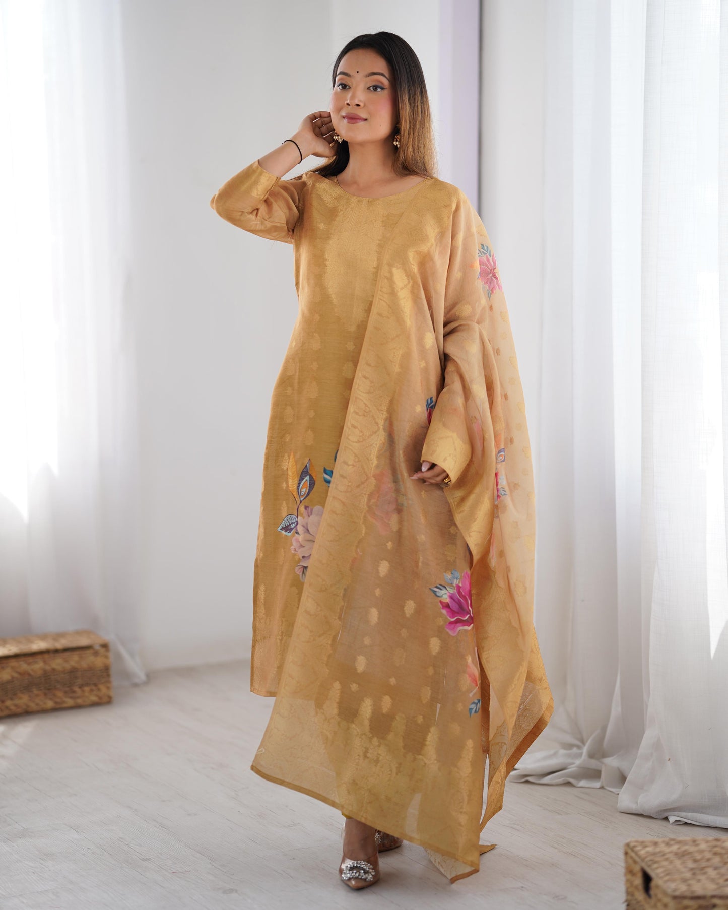 Chiku Color Beautiful Chanderi Silk FAbric Dress