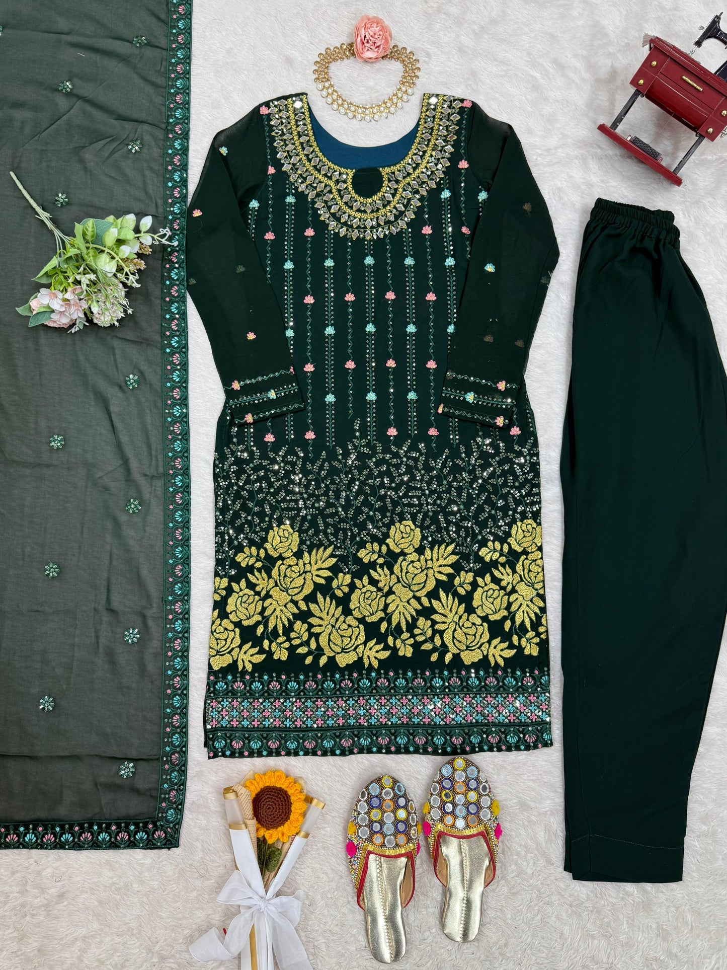 Green Color Partywear Dress in Georgette FAbric