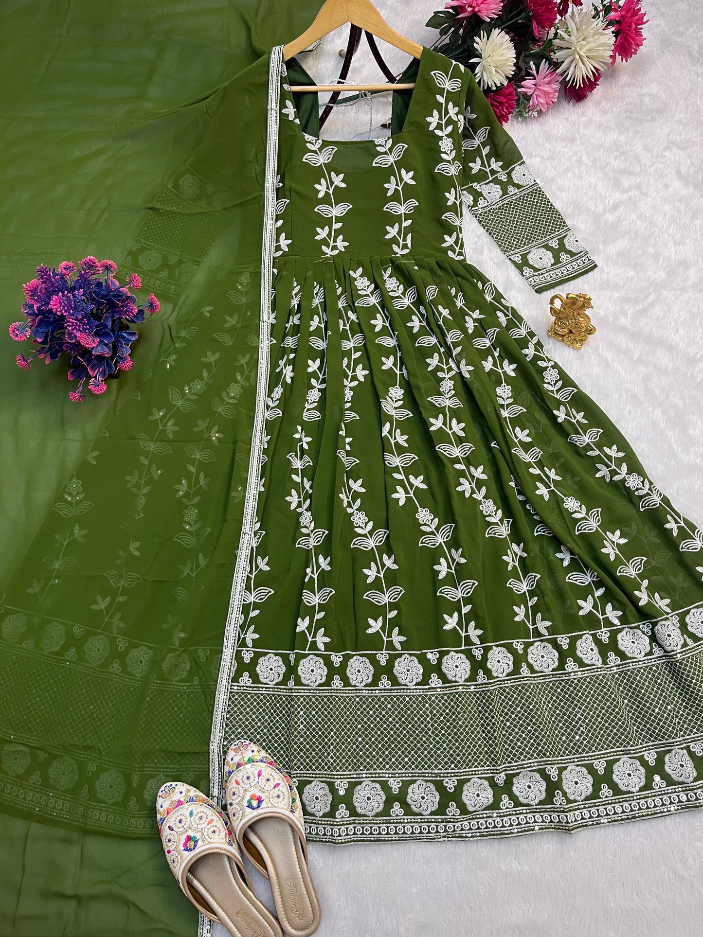Beautiful Green Color Anarakli Gown in Georgette Fabric