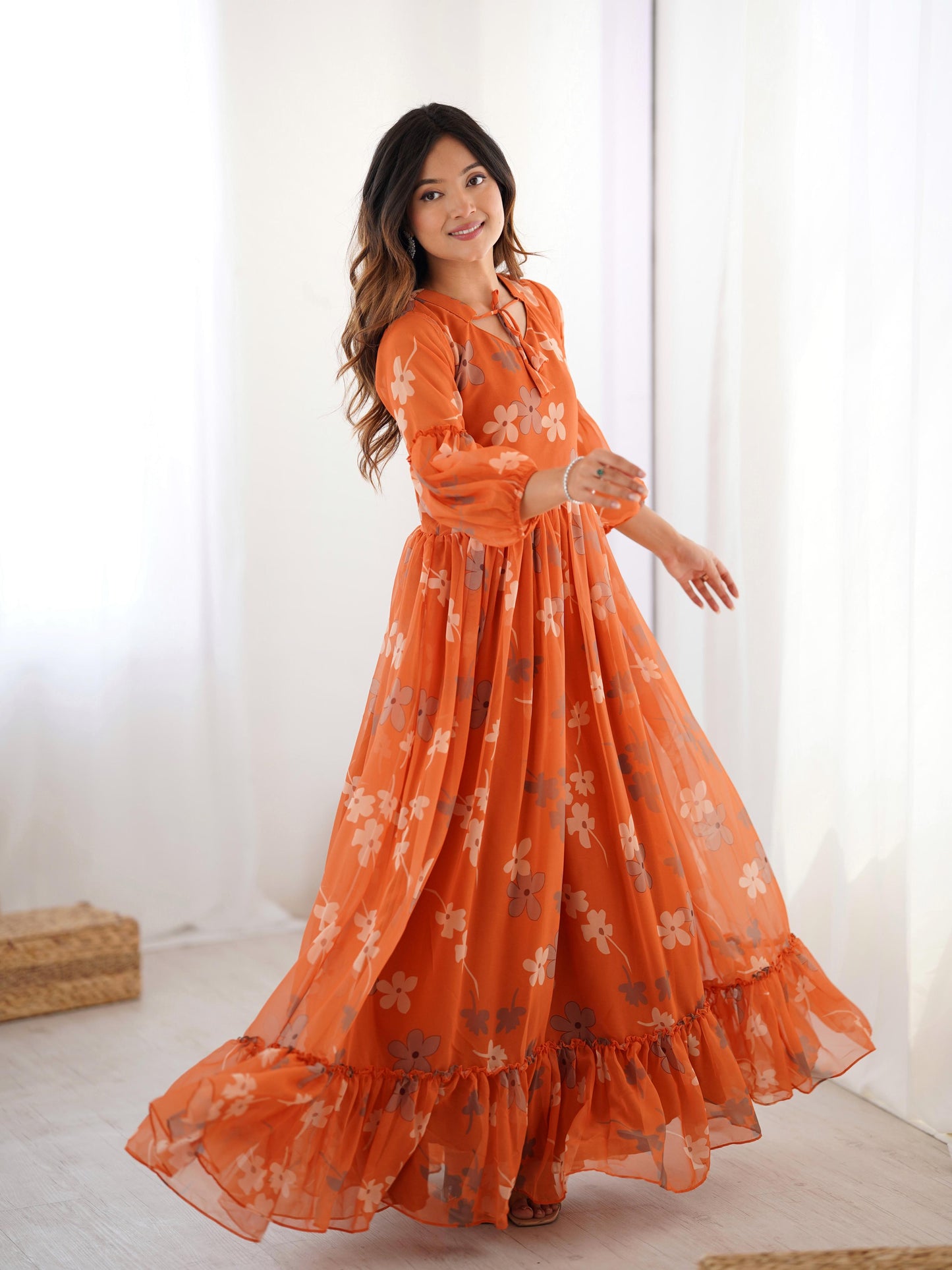 Orange Color Beautiful Gown in Georgette Fabric
