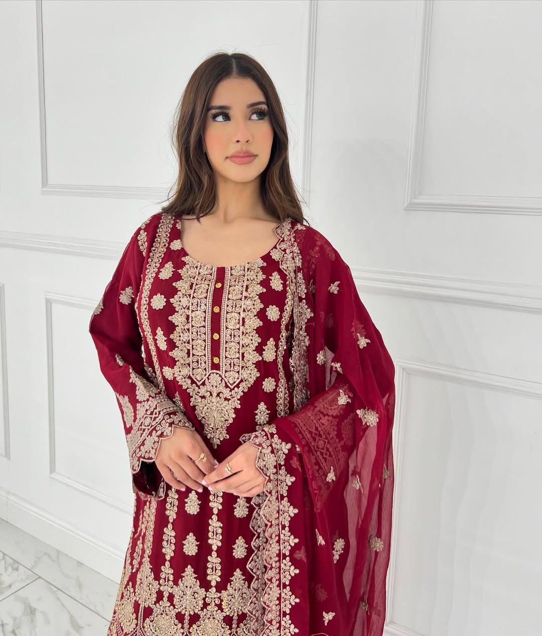 Maroon Red Color Beautiful Sharara Suit in Georgette Fabric