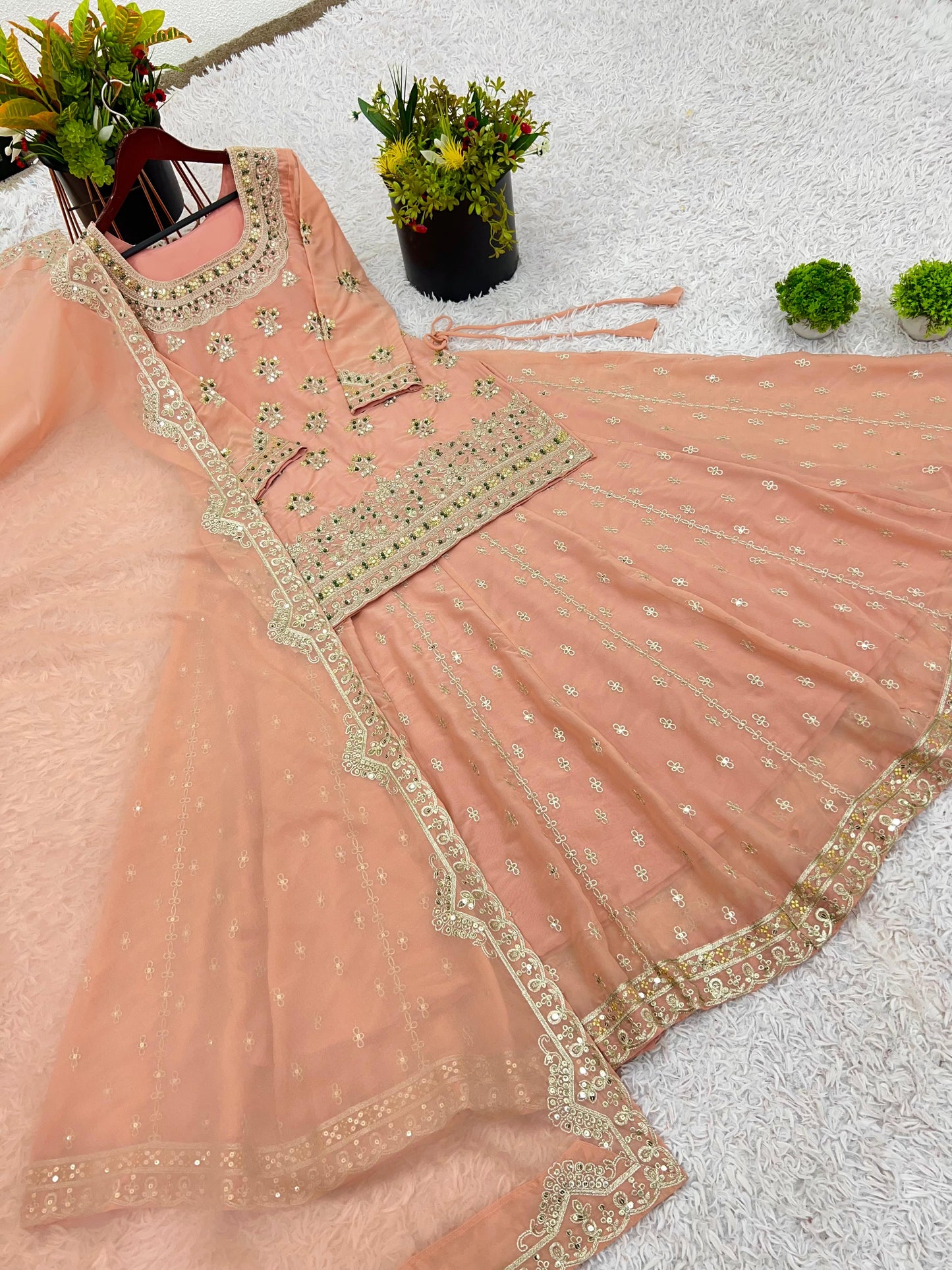 Pink Color Beautiful Top Lehenga with dupatta set in georgette fabric