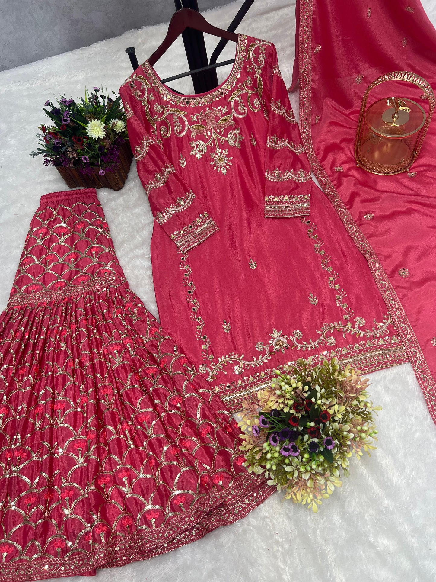 Pink Color Beautiful Partywear Dress in Chinon Silk