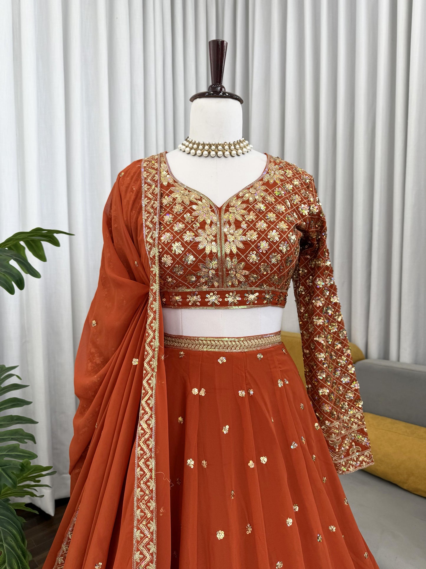 Orange Color Beautiful Wedding Wear Lehenga Choli in Georgette Fabric