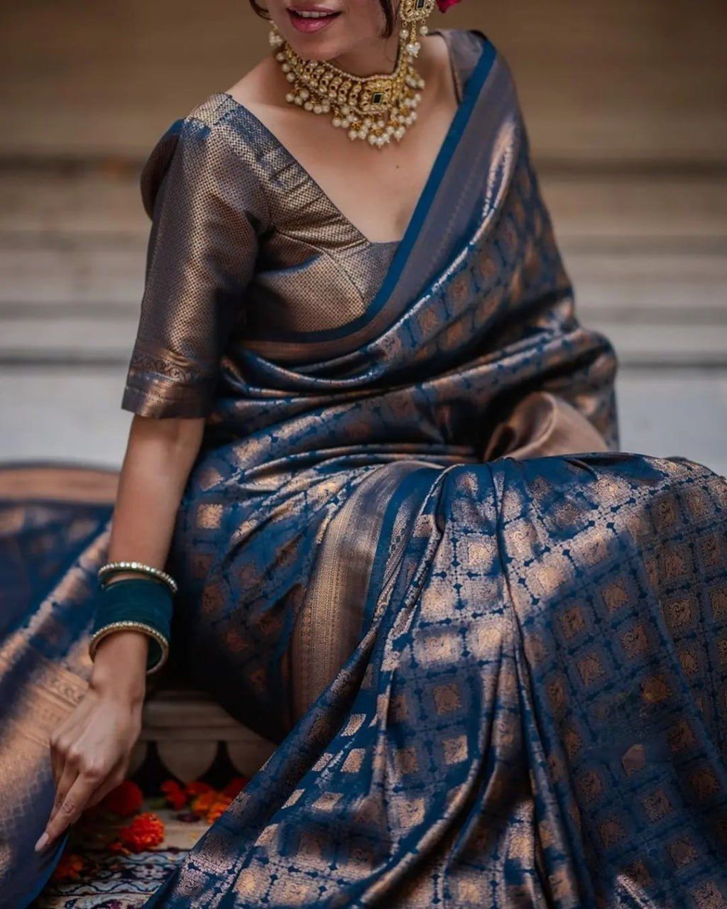 Grey Color Beautiful Banarasi Silk Saree