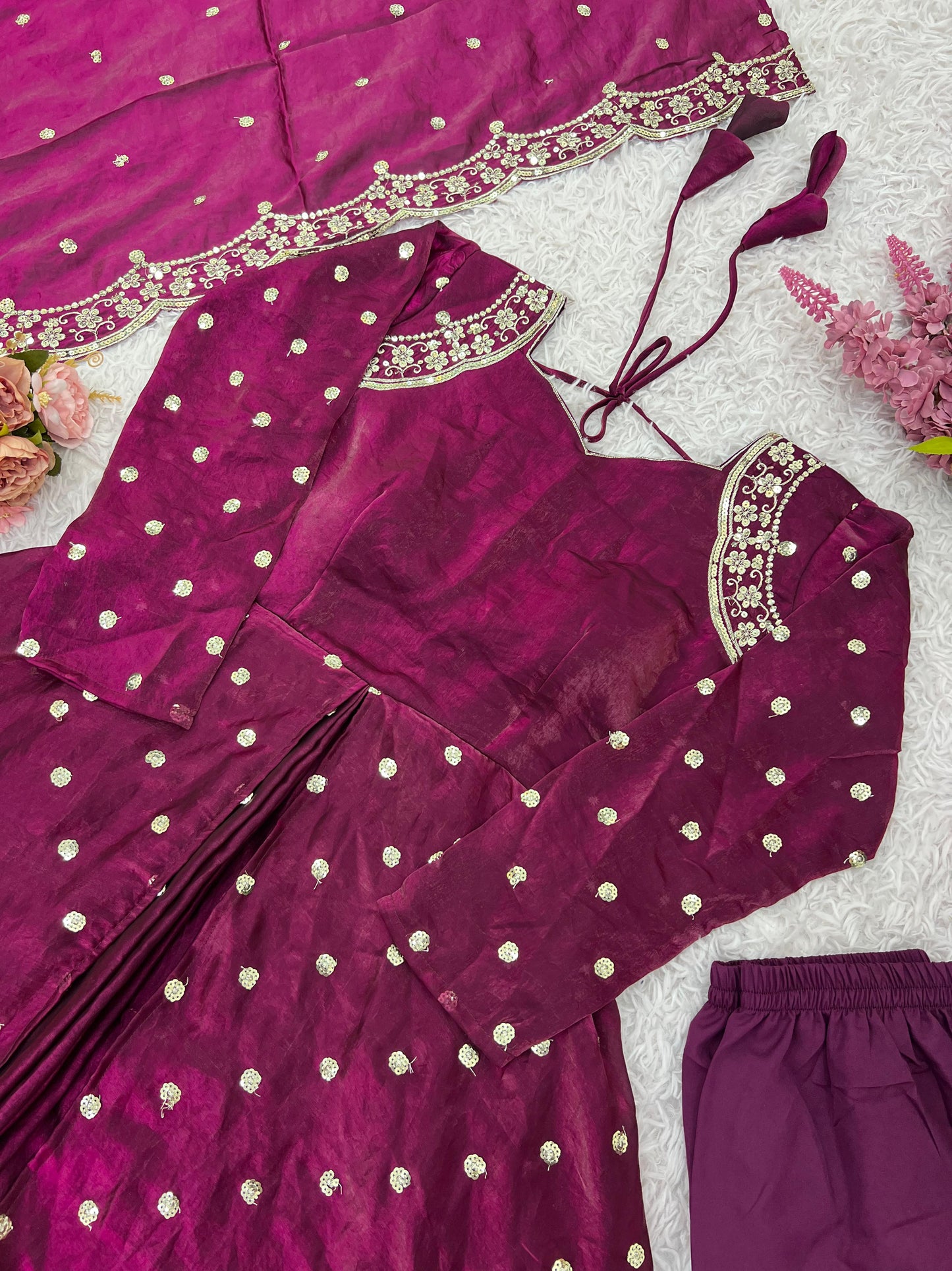 designer party wear look gown-dupatta and bottom with heavy embroidery sequence work