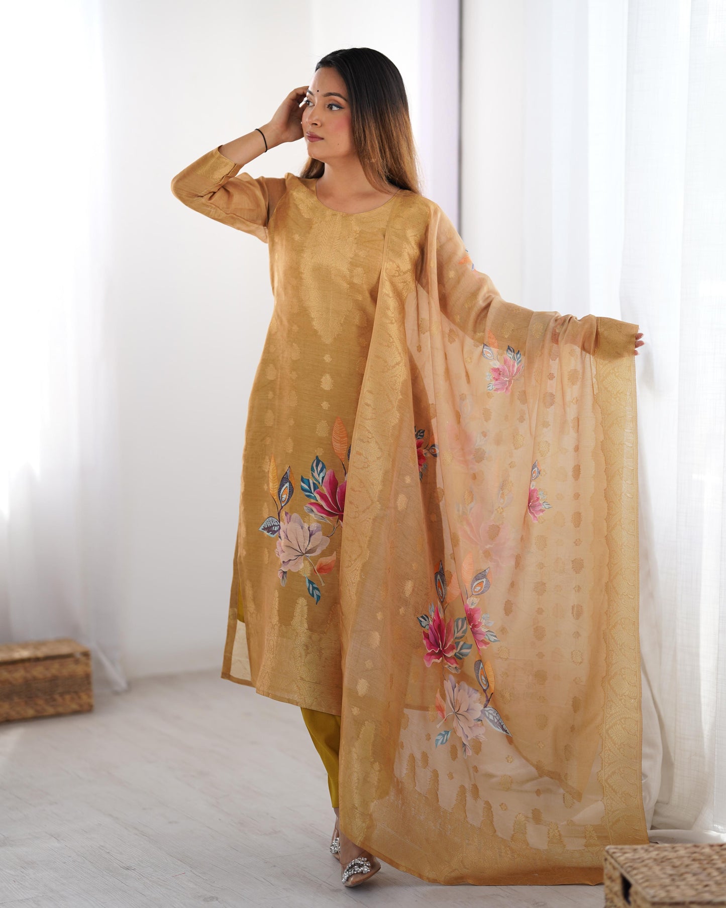 Chiku Color Beautiful Chanderi Silk FAbric Dress