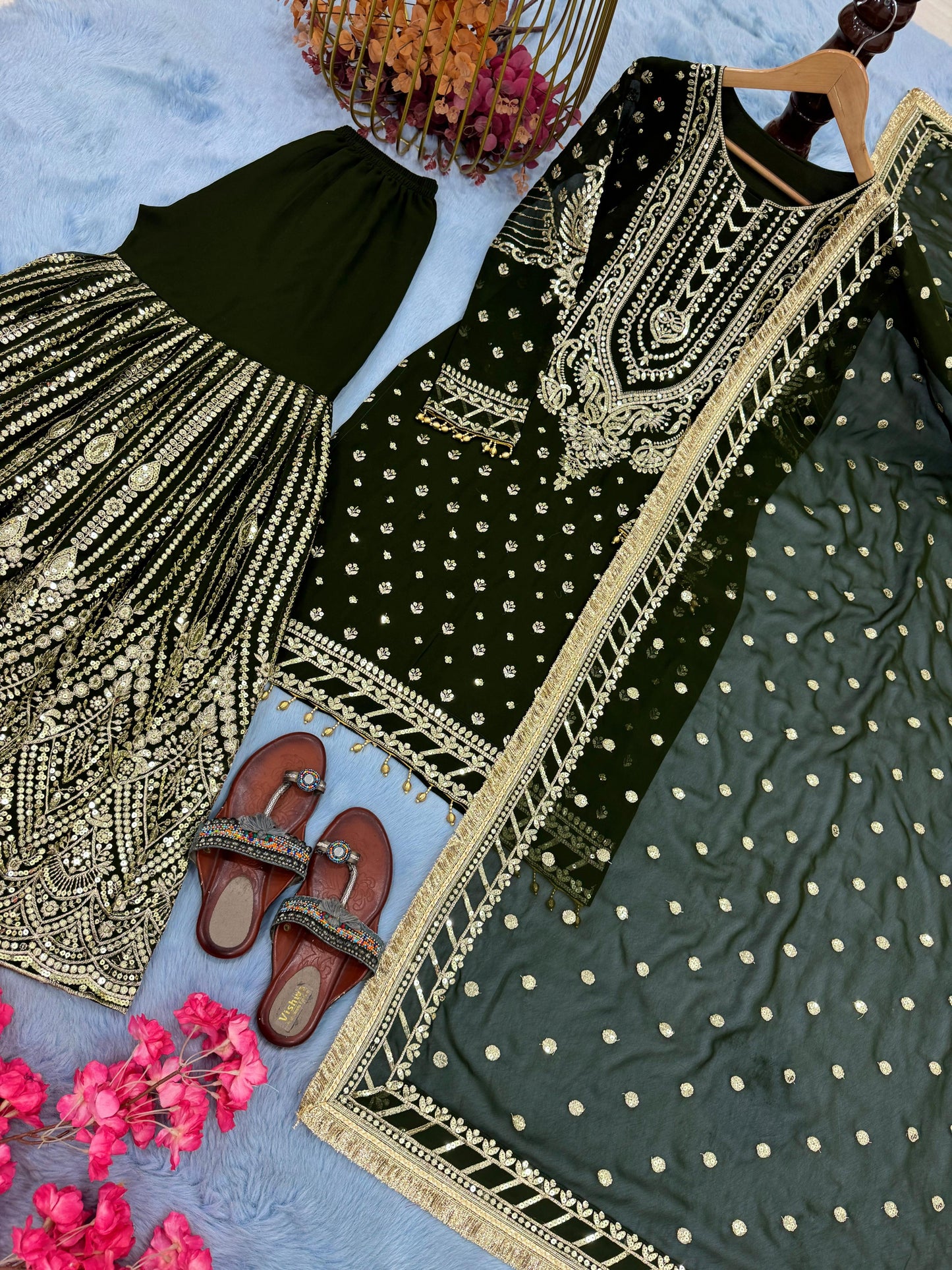 Green color Beautiful Sharara Dress in Georgette Fabric