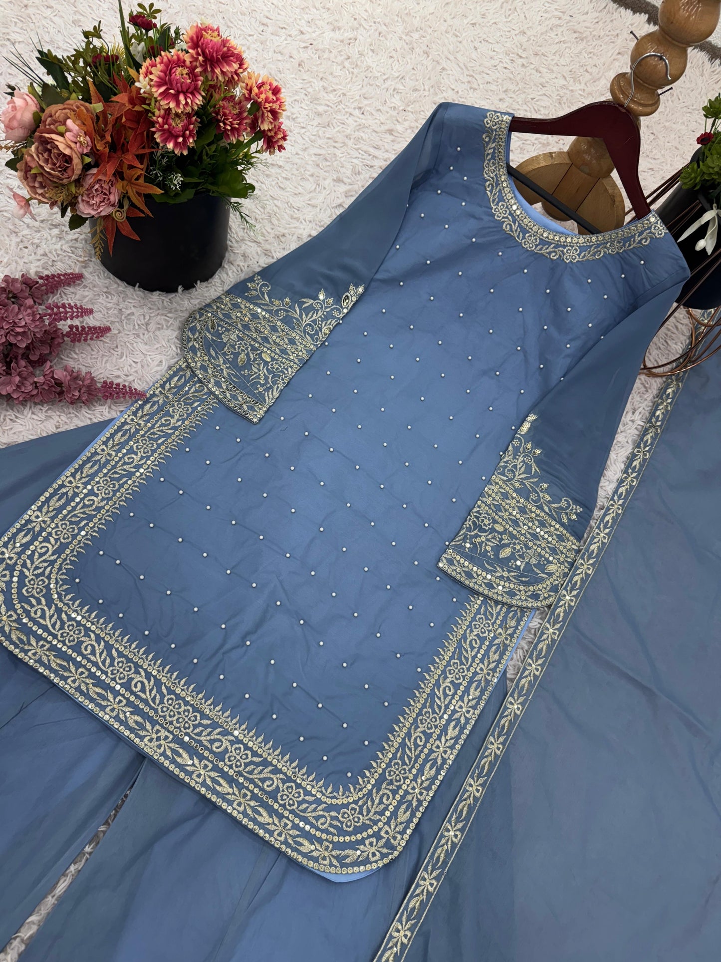 BLue Color Beautiful Simple and sobar partywear dress