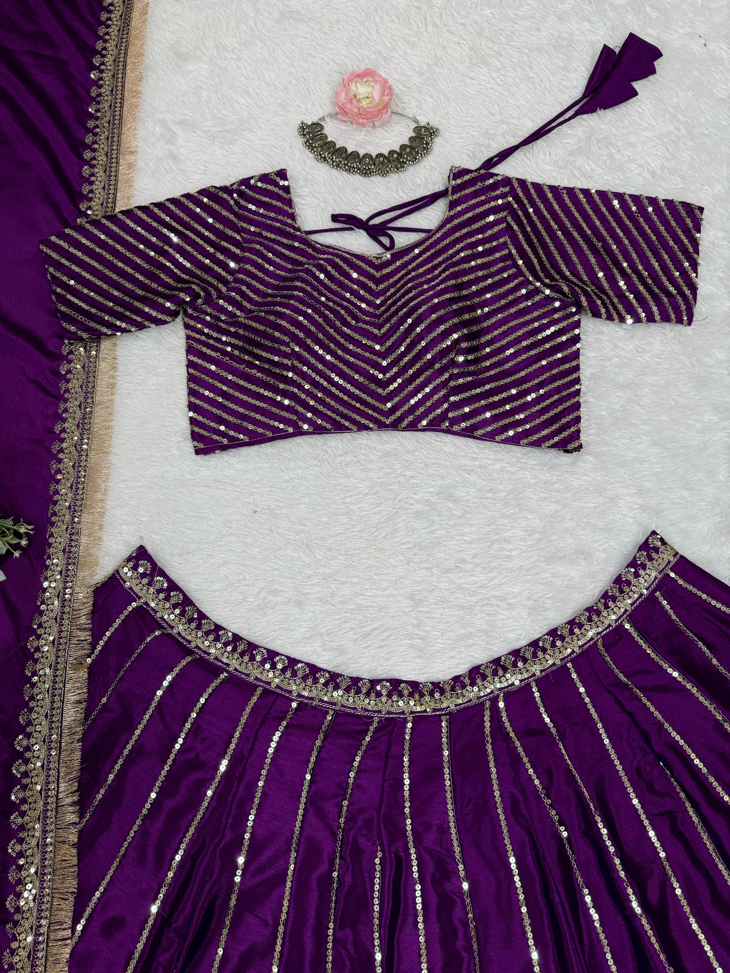 Purple Color Beautiful Partywear Lehenga Choli in Chinon Silk Fabric