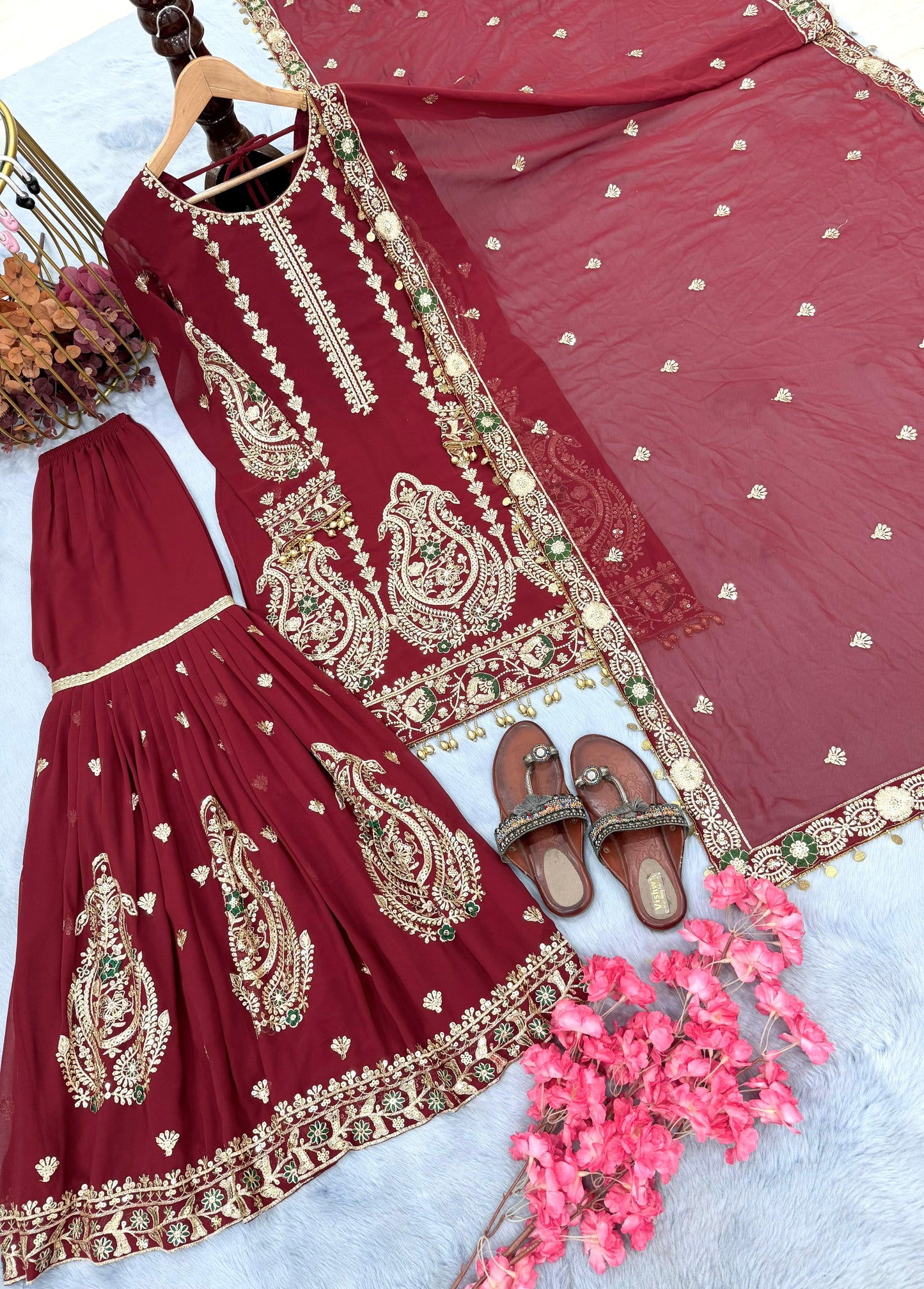 Maroon Red Color Beautiful Plazo Suit in Georgette Fabric