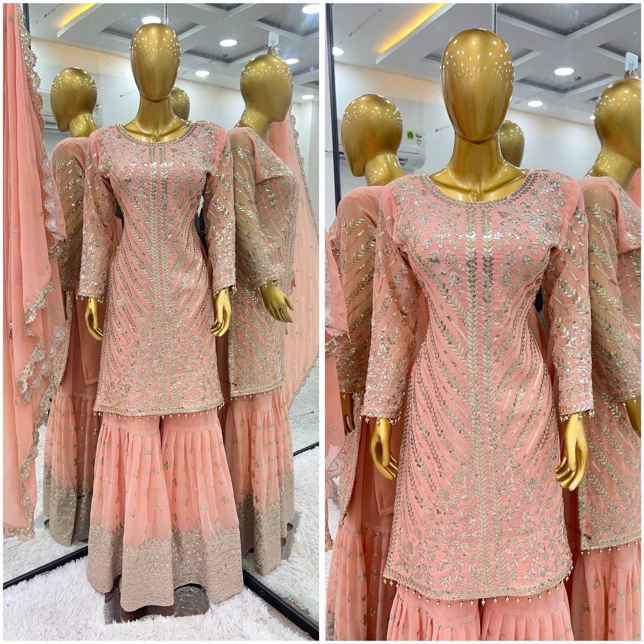 Pink Color Plazo suit in Goergette fabric