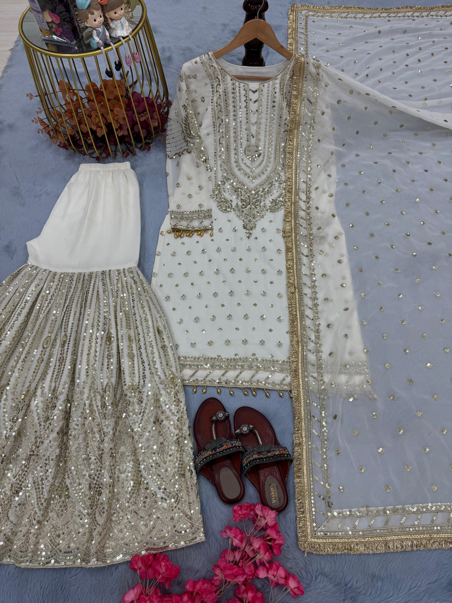 White color Beautiful Sharara Dress in Georgette Fabric